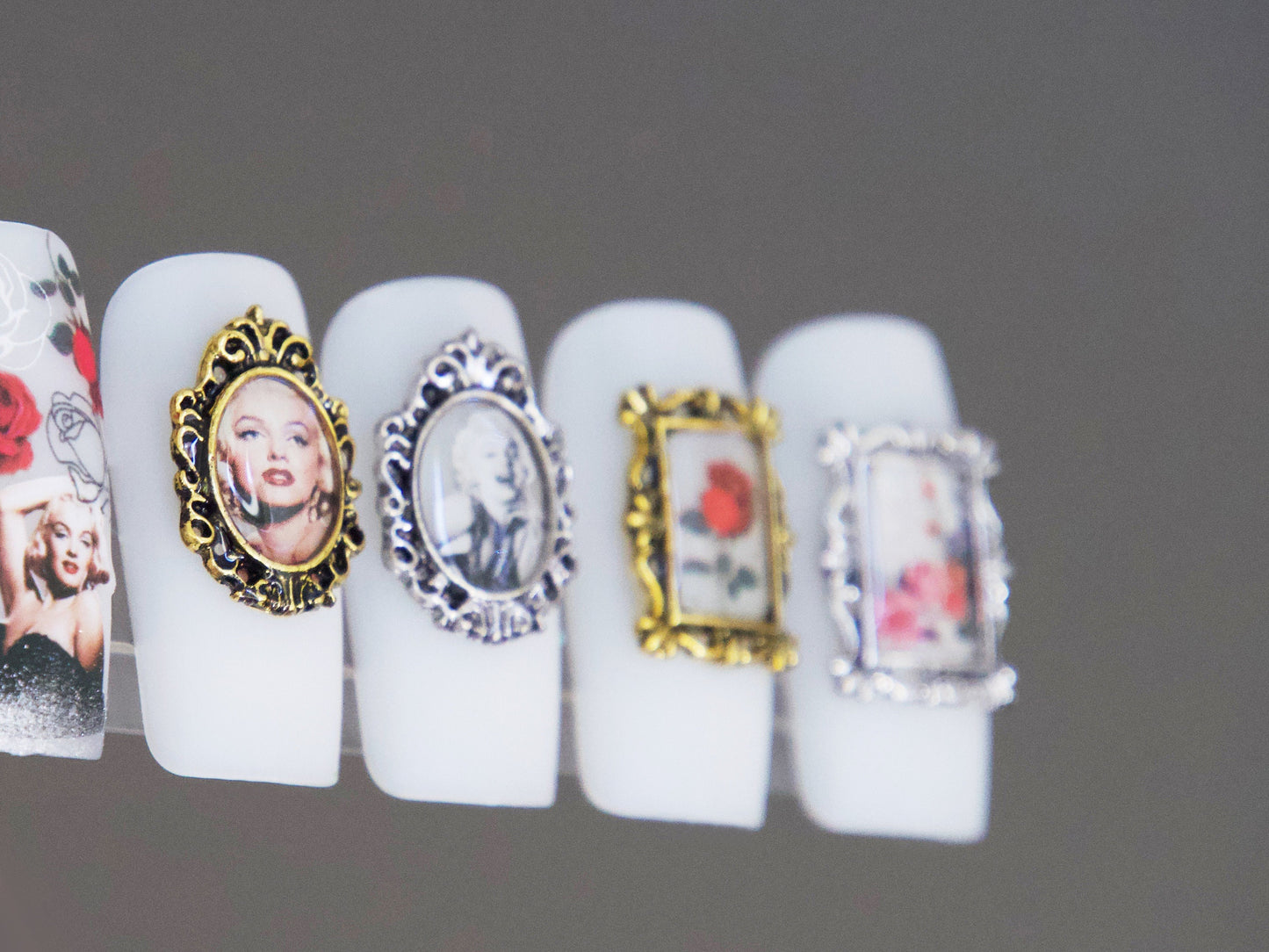 3D Frame Vintage Nail Decal/ Retro Nail Hollow Frames Floral Painting Photo Frame Nail Art Metallic Studs Charms 5D Nail Supply