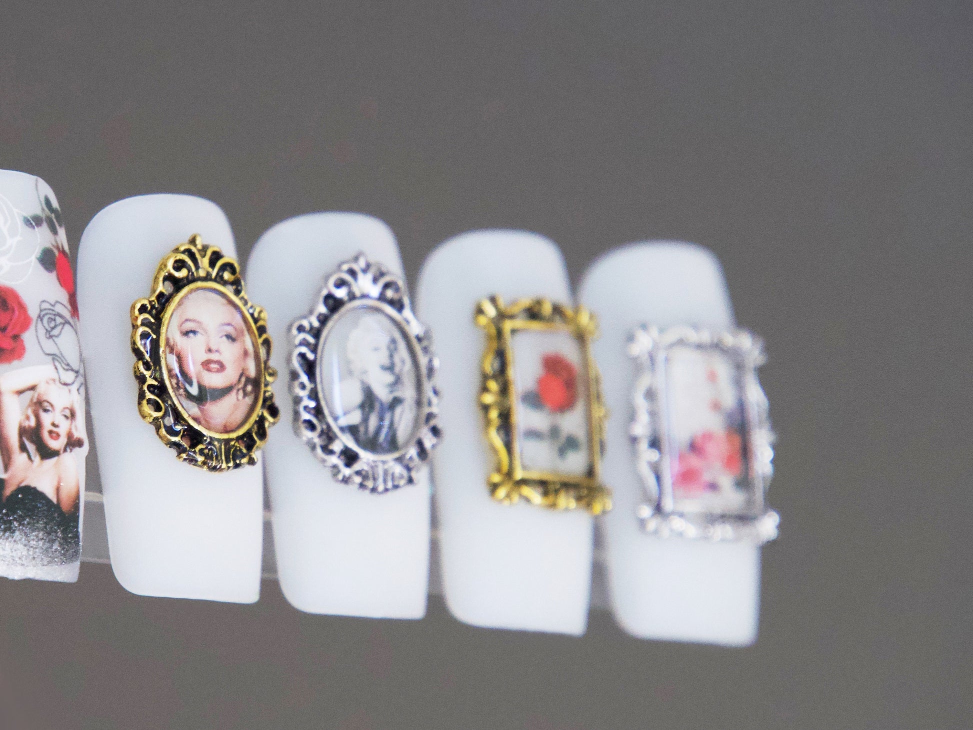 3D Frame Vintage Nail Decal/ Retro Nail Hollow Frames Floral Painting Photo Frame Nail Art Metallic Studs Charms 5D Nail Supply