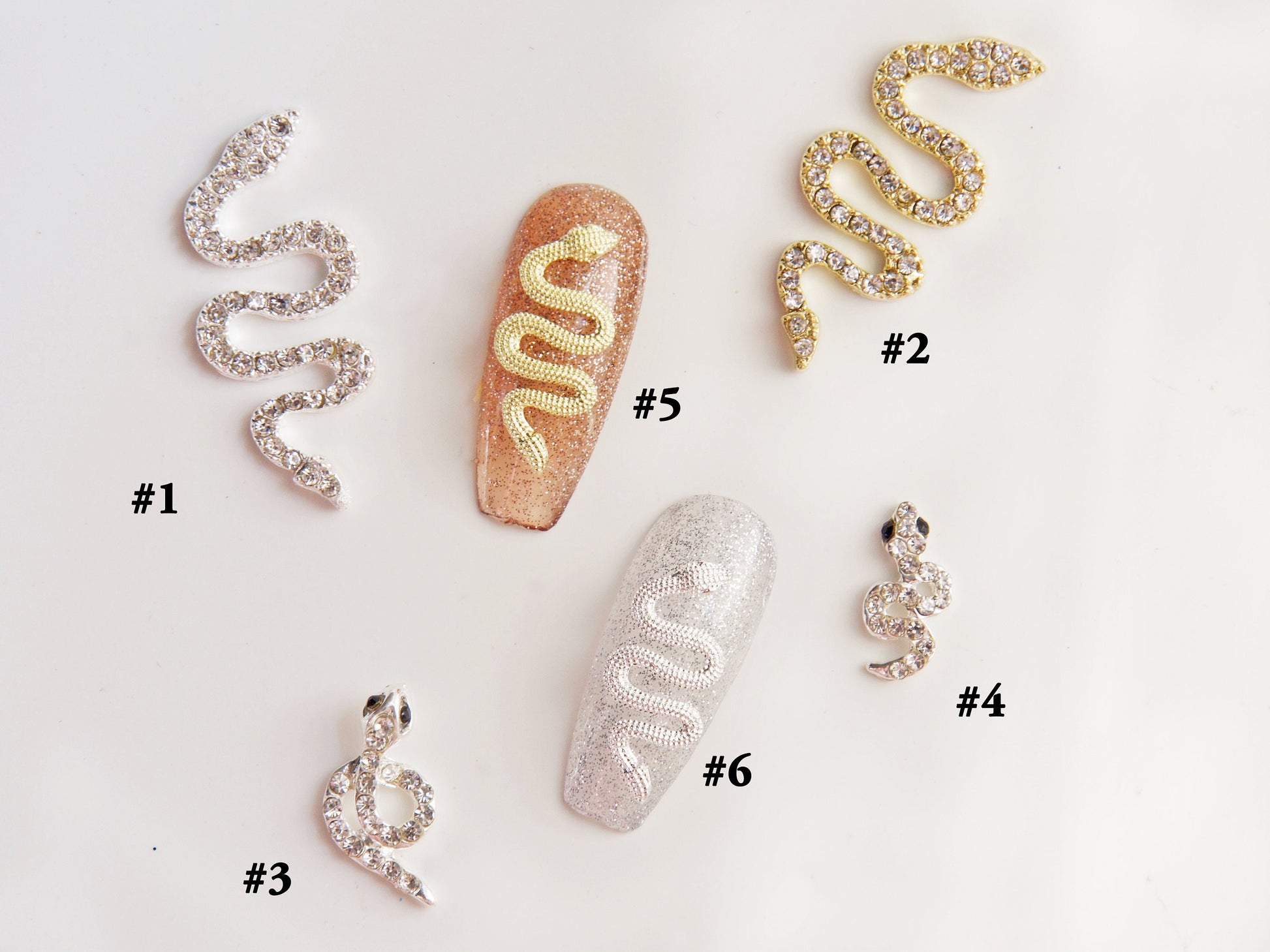 2 pcs Snake Nail rhinestone/ Crystal nail charm