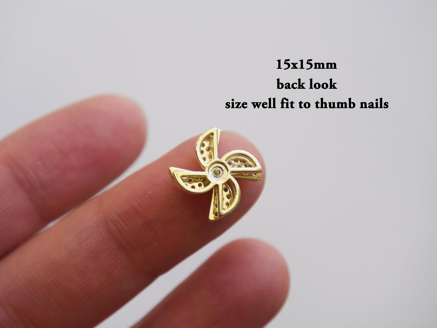 3D Windmill Spinning Zircon nail decoration/ Gold plated Spin Rotation charm Nail DIY decal