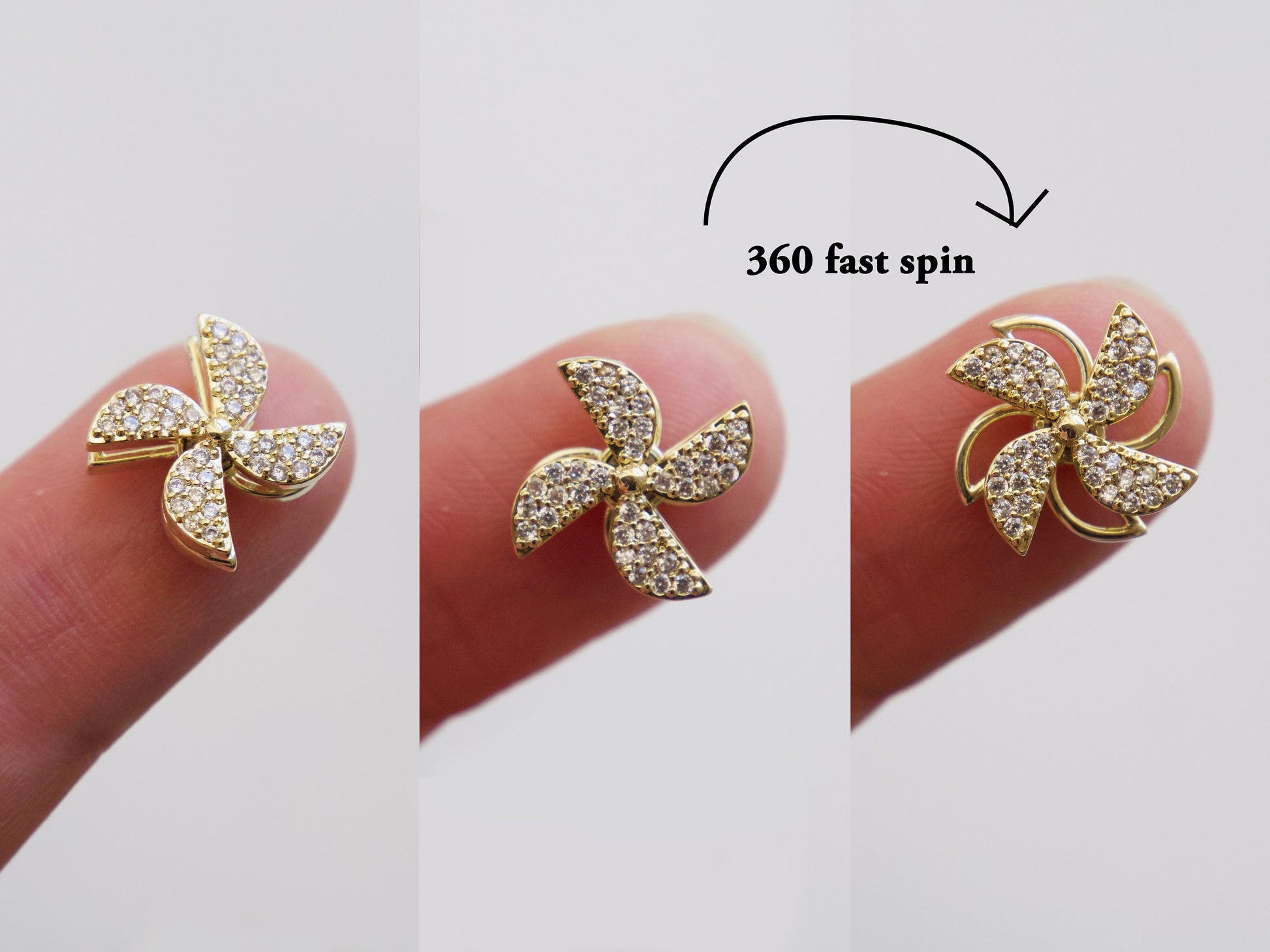 3D Windmill Spinning Zircon nail decoration/ Gold plated Spin Rotation charm Nail DIY decal