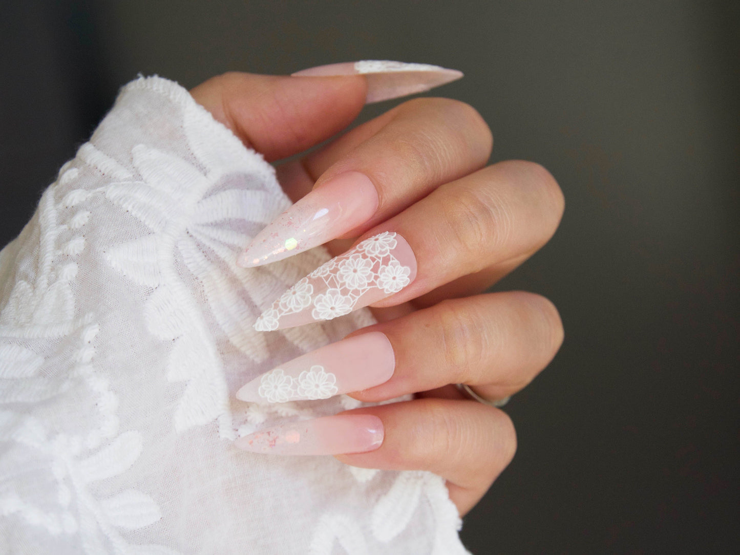 Bridal Wedding White Floral Lace 3D Embossed Nail Stickers/ Bridal Rose Laces Bow tie Peel off stencils/ Matte Finished Adhesive Sticker