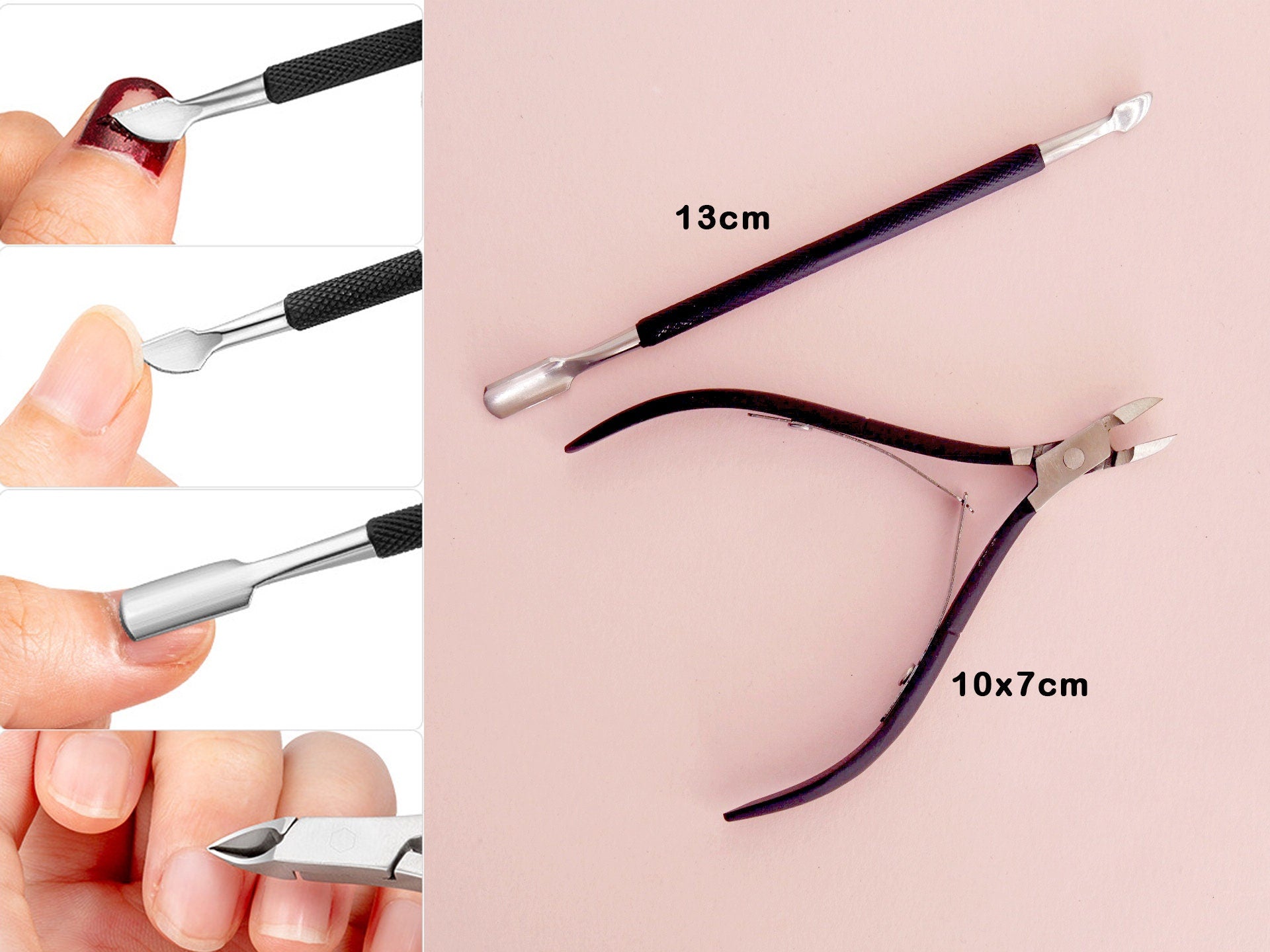1 set Black Stainless steel Nail Cuticle Nippers Cutter Dead Skin Scissor Nails Remover Pusher Cuticles Manicure Pedicure Care Tool