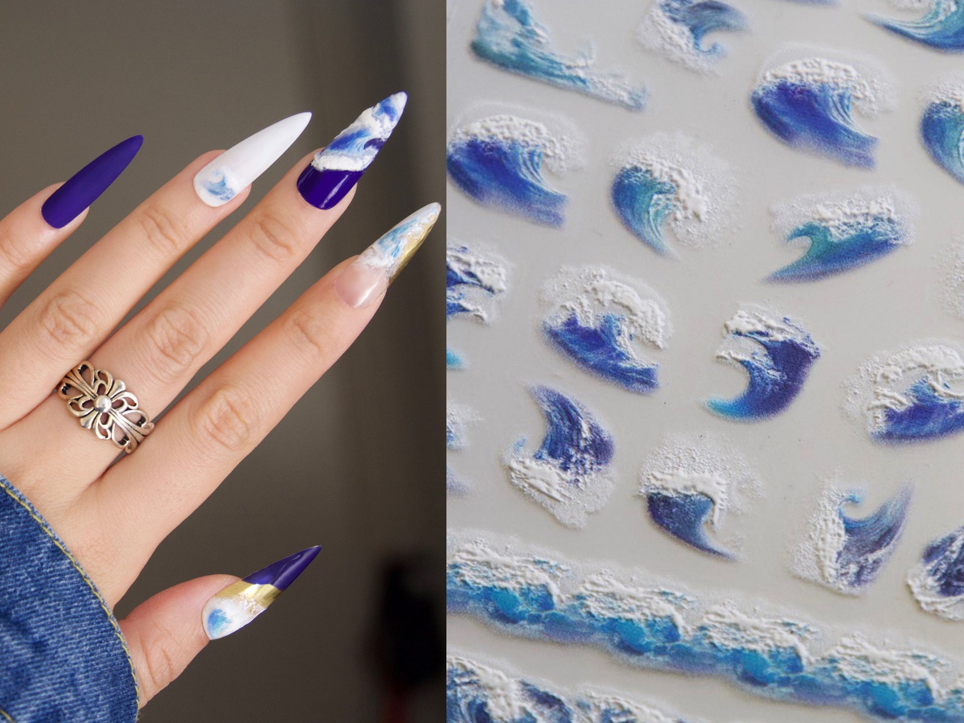 Blue Ocean Wave Nail Sticker/ Spirit of Ukiyo-e Stunning Japanese Famous Artwork The Great Wave off Kanagawa 3D Embossed Nails Supply