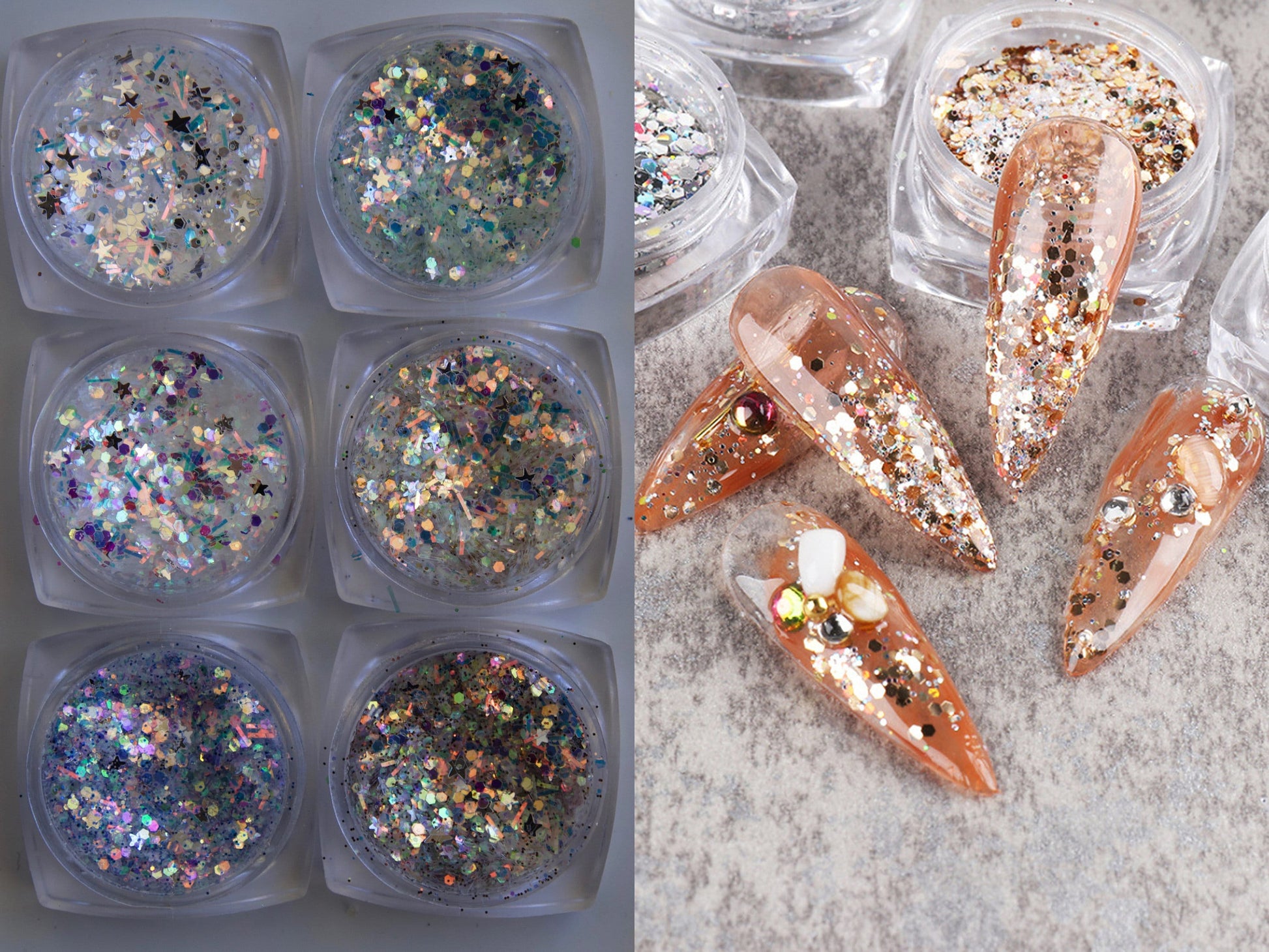 Mixed Glitters/ Hexagon Round Mix Size Nail Flakes 3D DIY Laser Sequins/ Gold Silver Aurora Starry Sky Shine Halo Makeup Nail supply