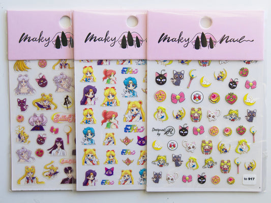 Chibi 90's Sailor Moon Nail Sticker/Cartoon Manga Anime Nail Art Stickers Self Adhesive Decals/ Ultra Think Usagi Tsukino Sailor Senshi