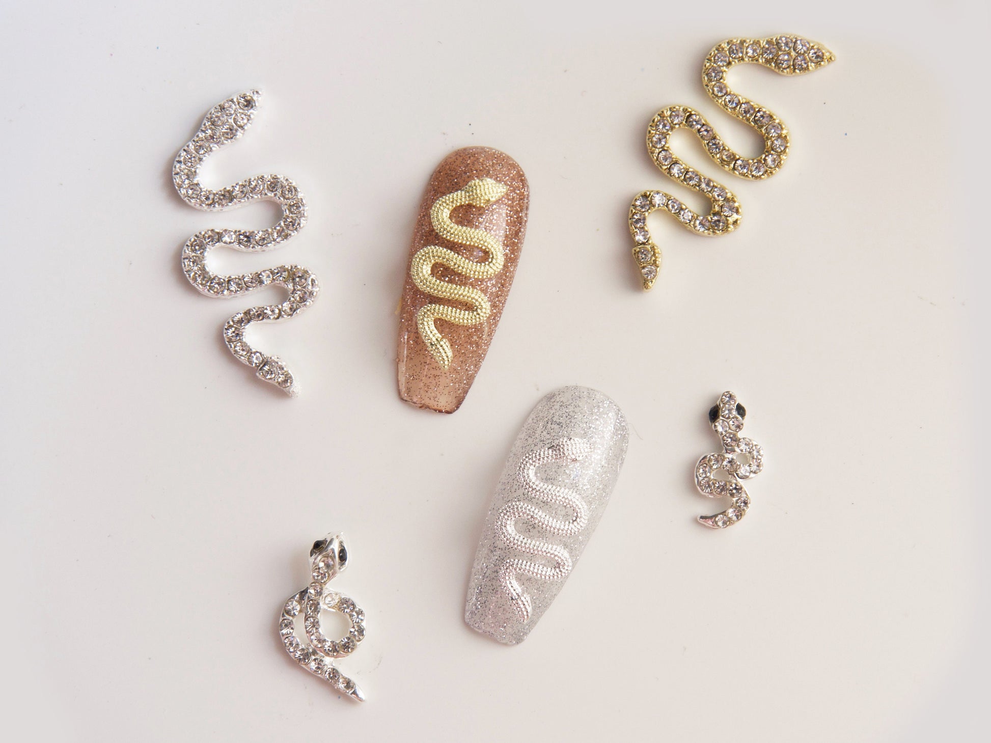 2 pcs Snake Nail rhinestone/ Crystal nail charm