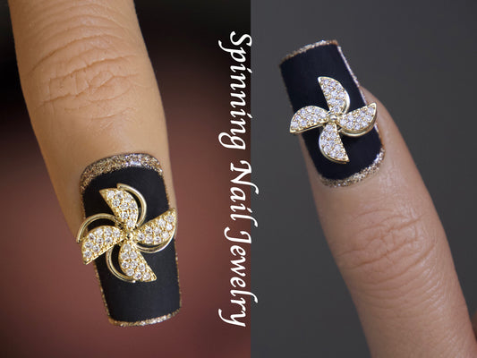 3D Windmill Spinning Zircon nail decoration/ Gold plated Spin Rotation charm Nail DIY decal