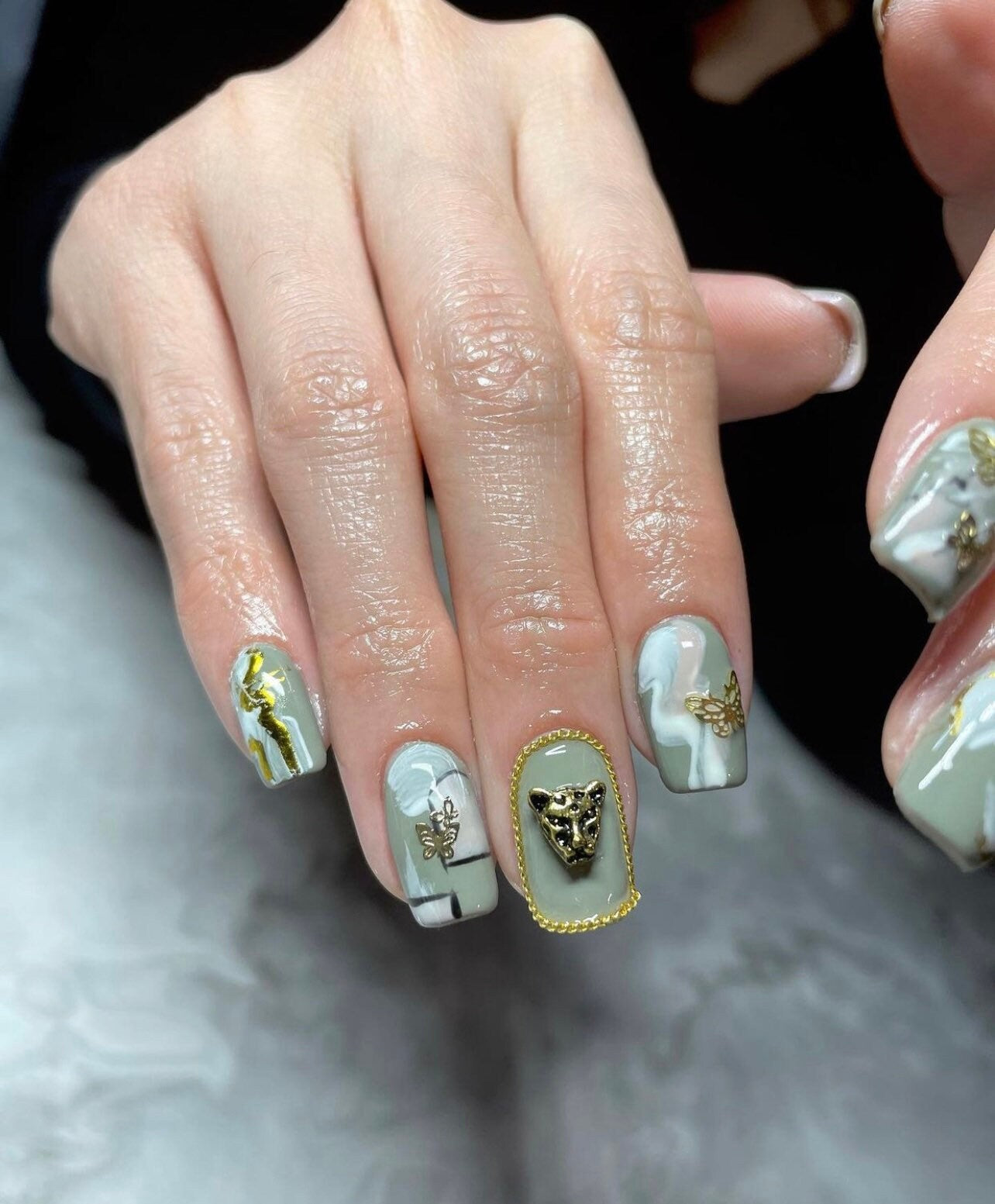 5 pcs 3D leopard nail decoration/ Gold silver panther Nail DIY deco cheetah charm nail design UV gel Nail polish