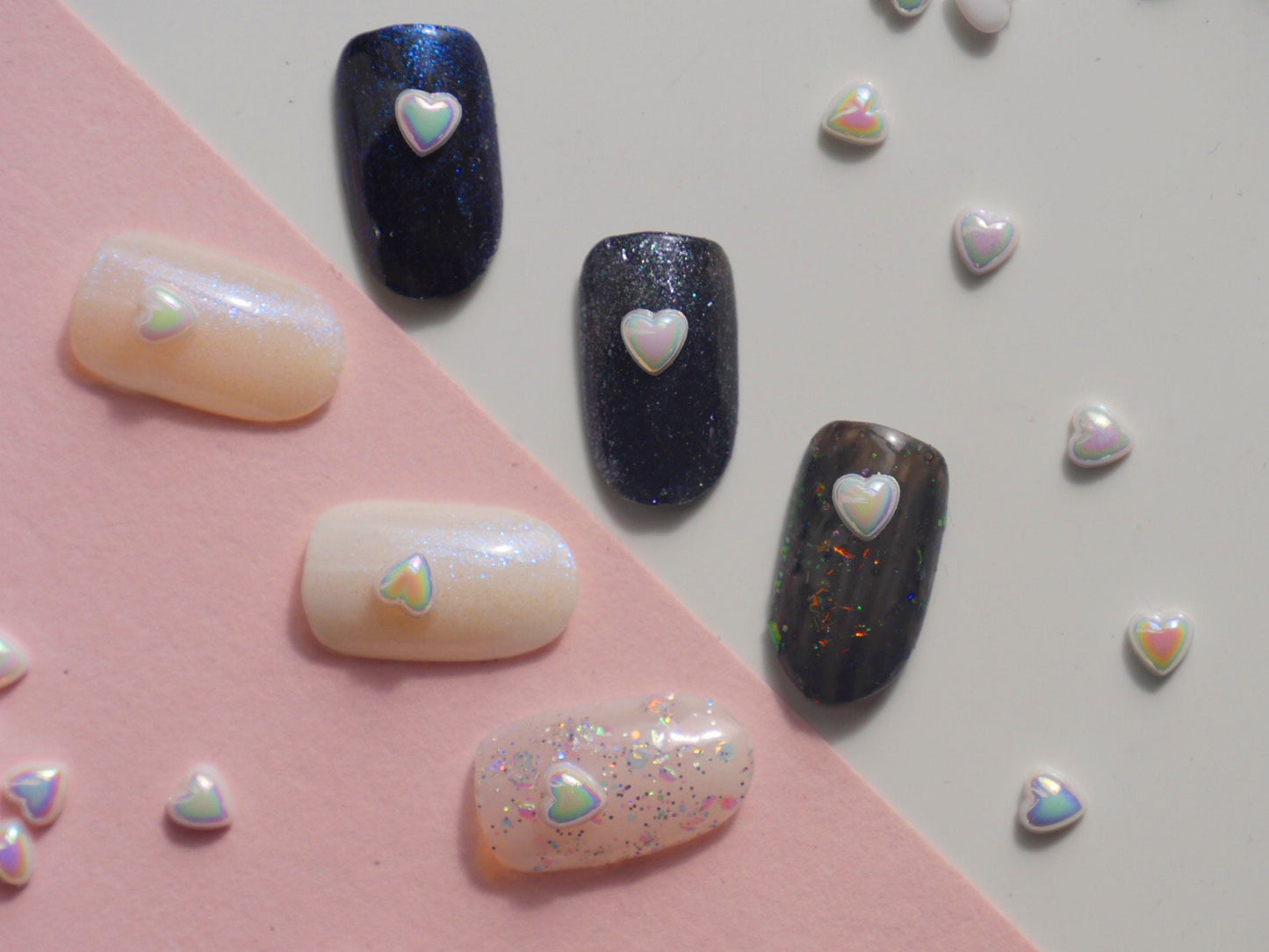 15pcs Iridescent Pearly White Heart Shaped Nail Charms Nails Art Decal