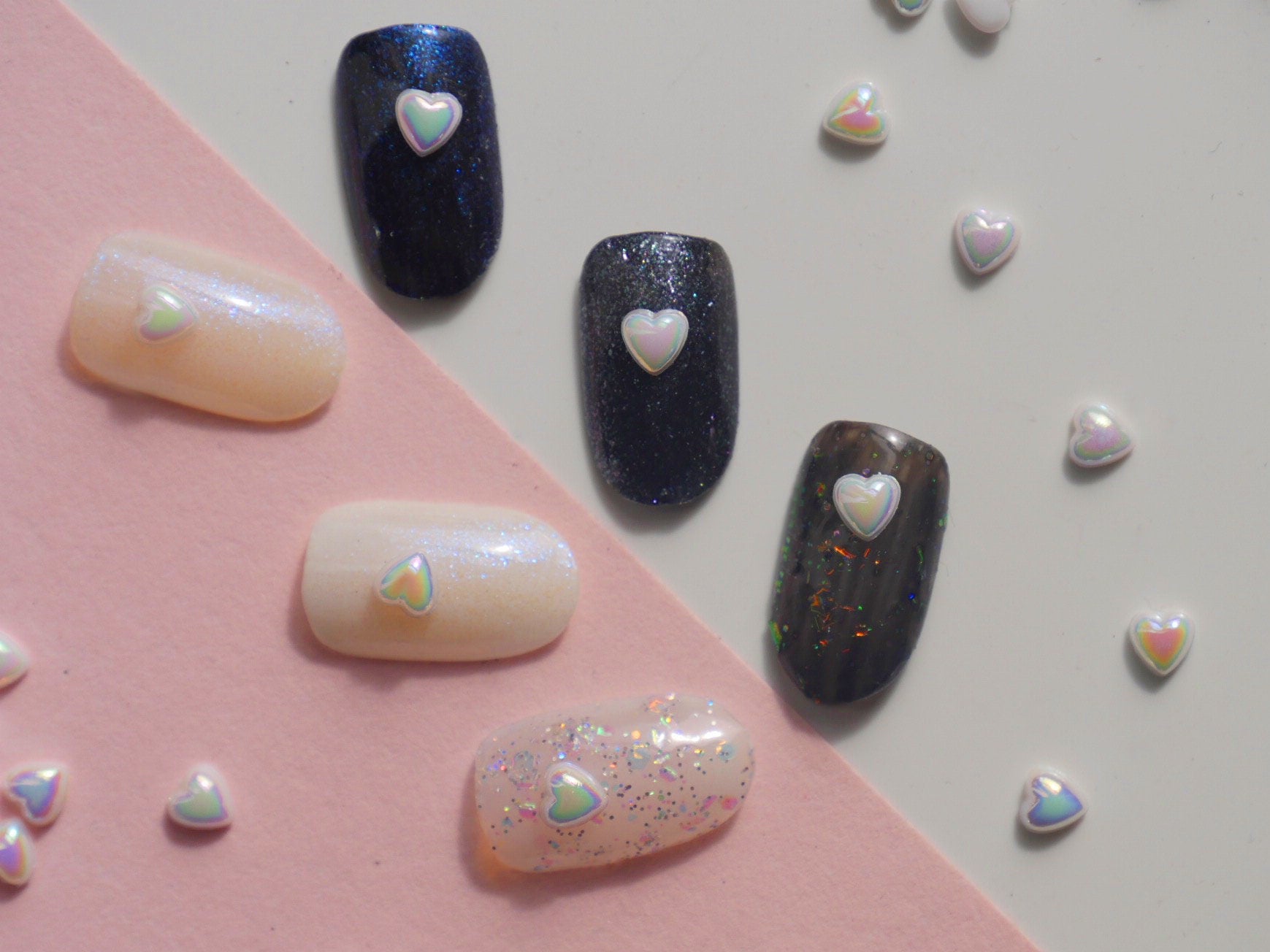 15pcs Iridescent Pearly White Heart Shaped Nail Charms Nails Art Decal