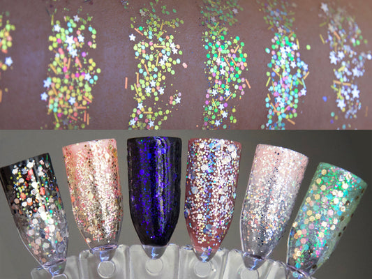 Mixed Glitters/ Hexagon Round Mix Size Nail Flakes 3D DIY Laser Sequins/ Gold Silver Aurora Starry Sky Shine Halo Makeup Nail supply