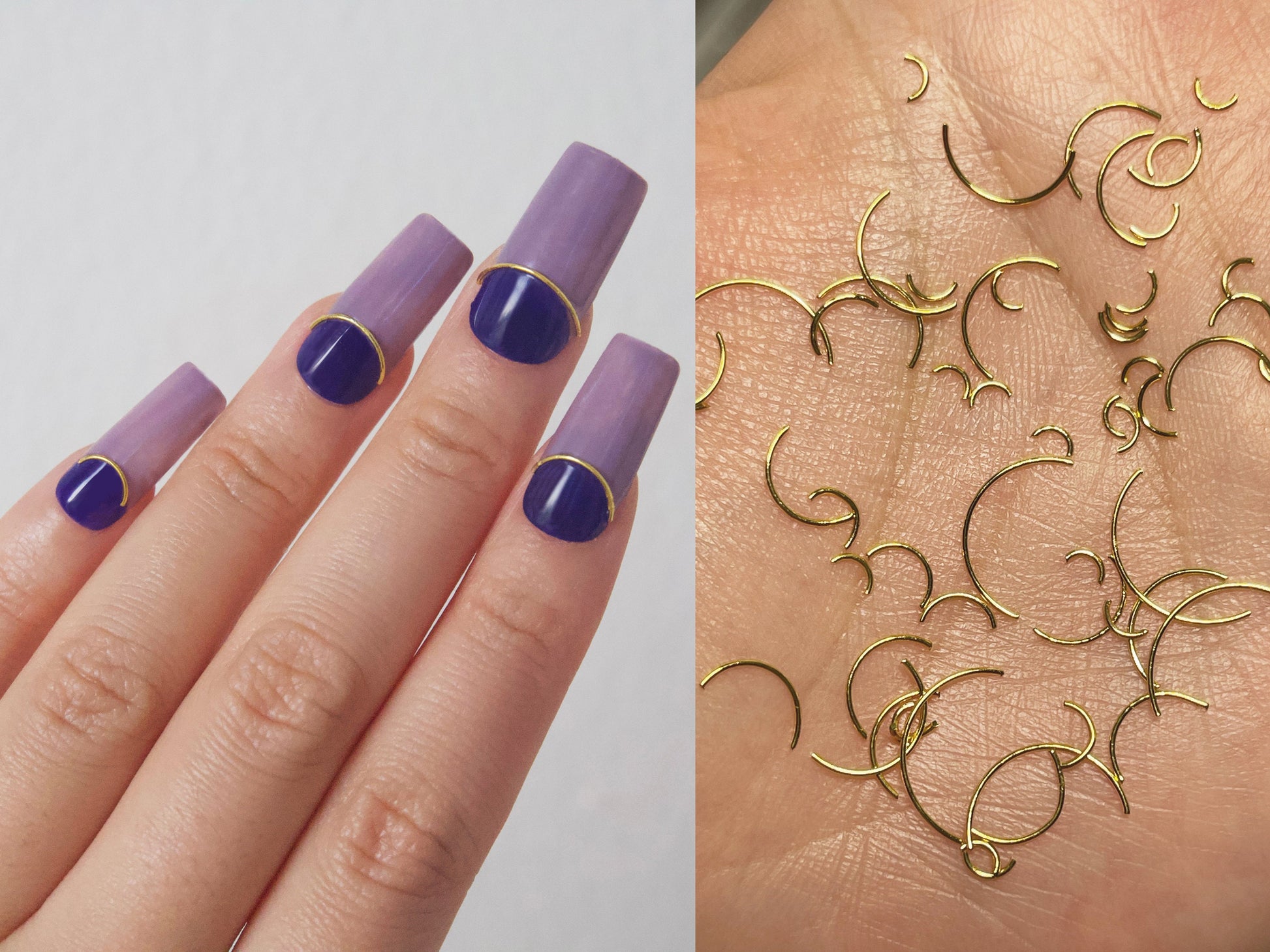 50 pcs gold arc smile nail studs/Multi sized Lunula gold arc shaped nail decoration
