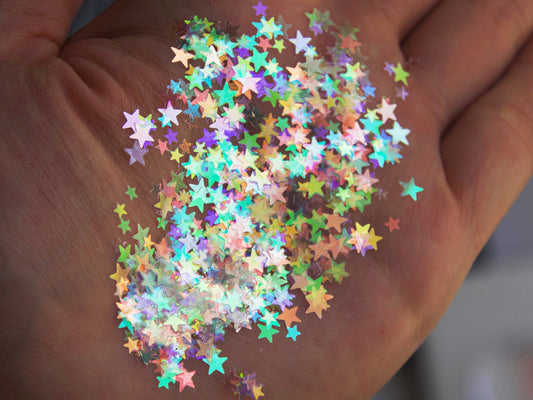 Star Glitters/ Halo Semi Transparent Nail Flakes 3D DIY laser Sequins/Iridescent Stars starry Shaped Glitter Crafts Nails Resin Supply