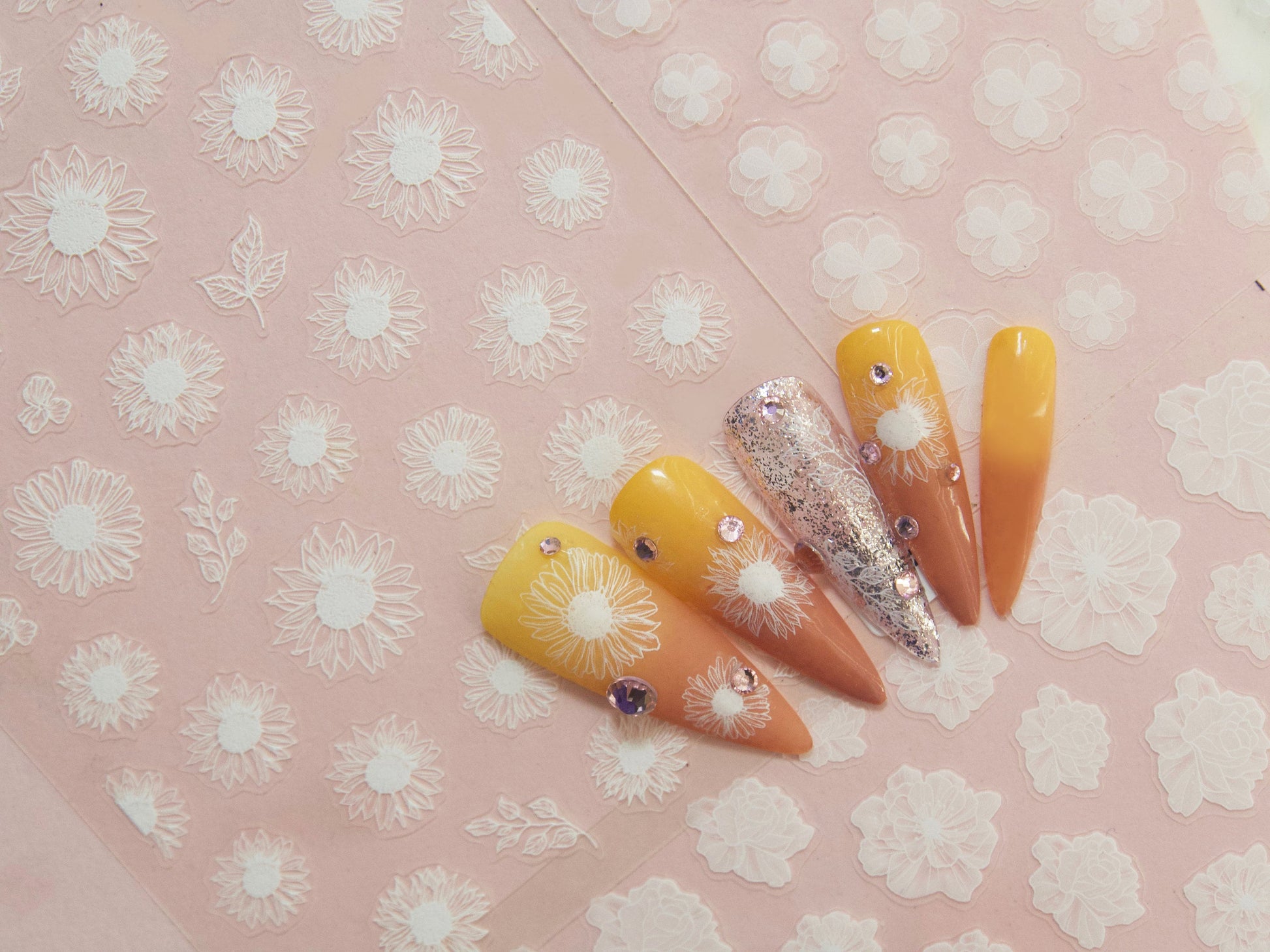 Transparent Lace Flower Nail Stickers/ Wedding Bride Laces Nail Art Floral Ultra thin Peel off stencils/Daisy Peony Hydrangea Nails