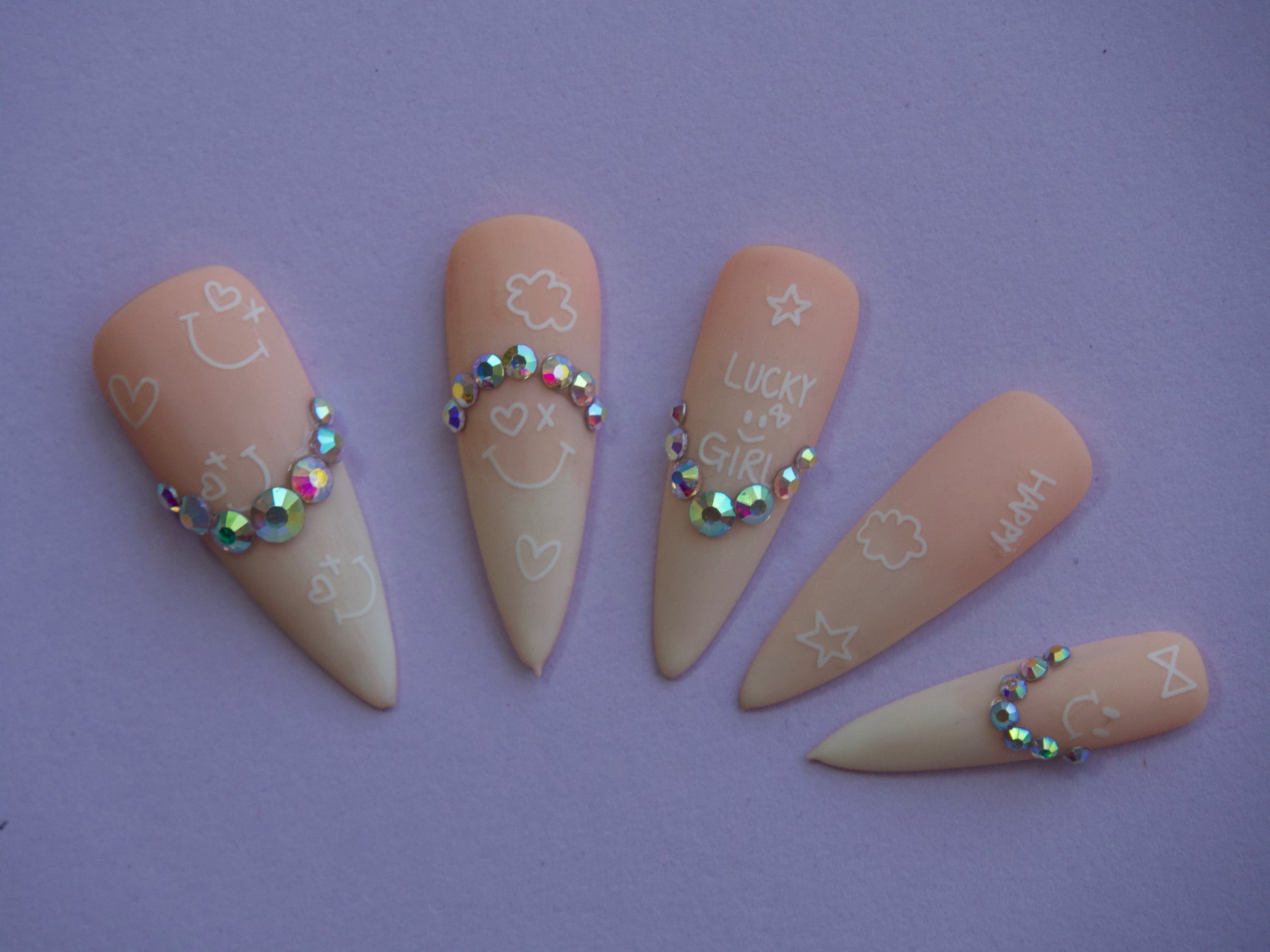 White Smile face Nail Art Sticker/ Smily Kawaii DIY Tips Stickers/ Cloud heart sticker/ Peace Nail art sticker smiling face