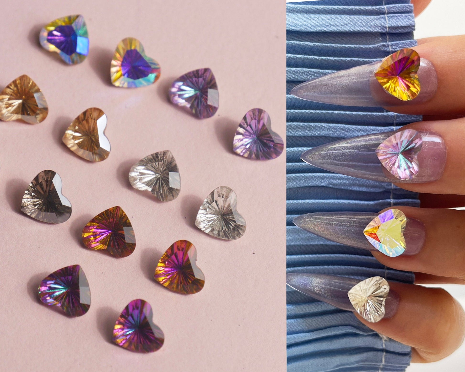 2pcs Aurora Iridescent Heart 3D Nail Ornament Decal/ Shine Heart Diamond Nail Jewelry Studs