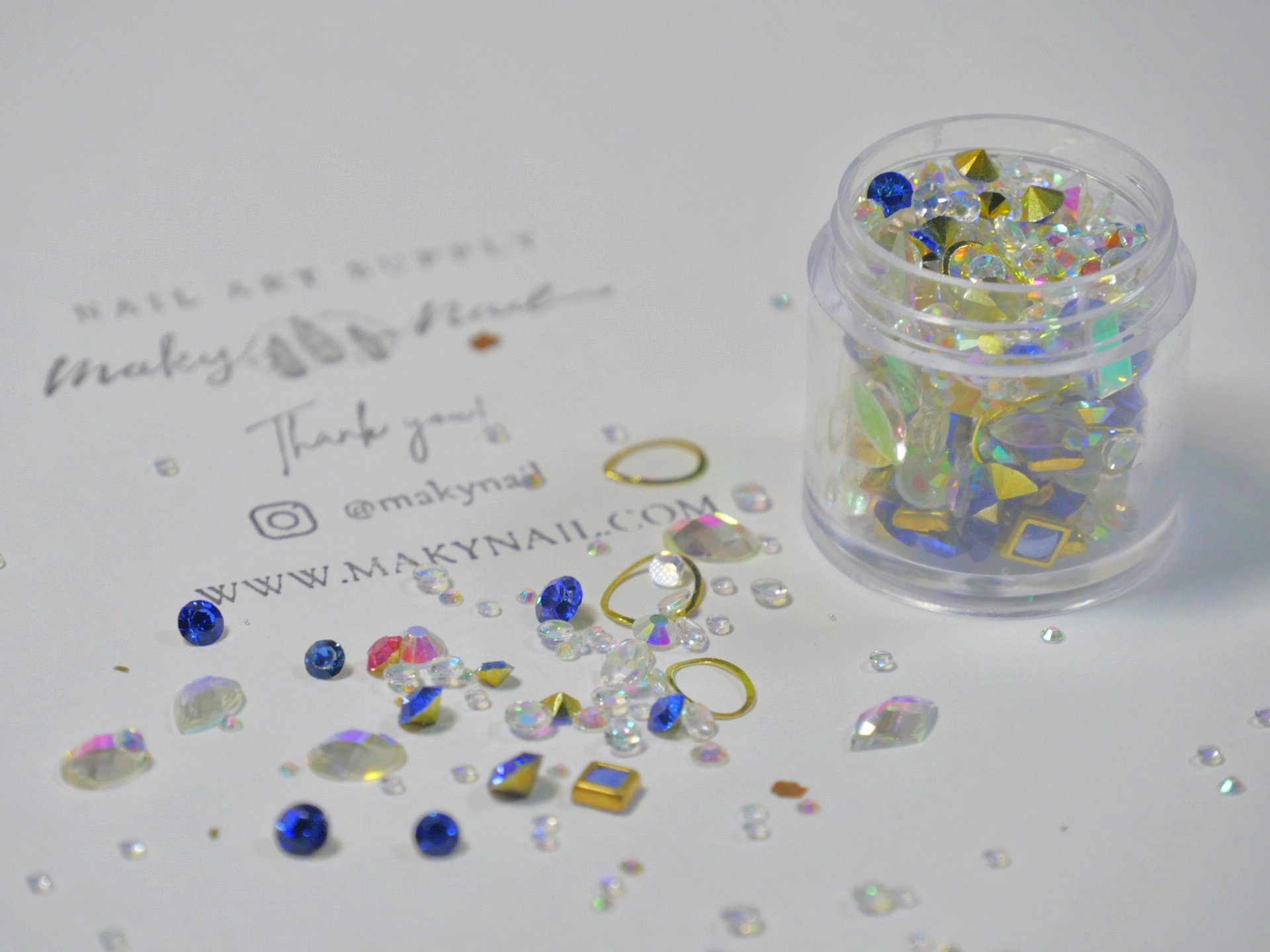 Mixed caviar nail art decal/ Royal Blue Rhinestones studs 3D Gemstones nail Decal