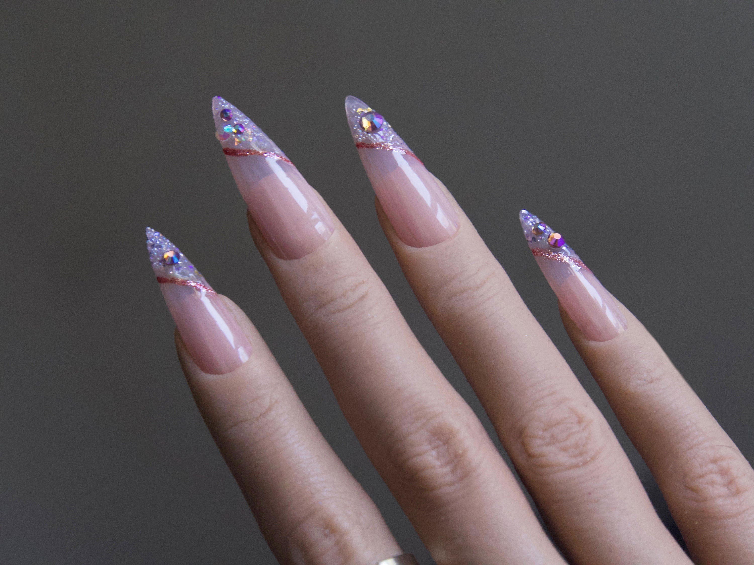 Full Set Holographic Silver Glitter Ombre French Tip Press on Nails.  Handmade Reusable Fake Nails Long Coffin Nails Stiletto Nails - Etsy