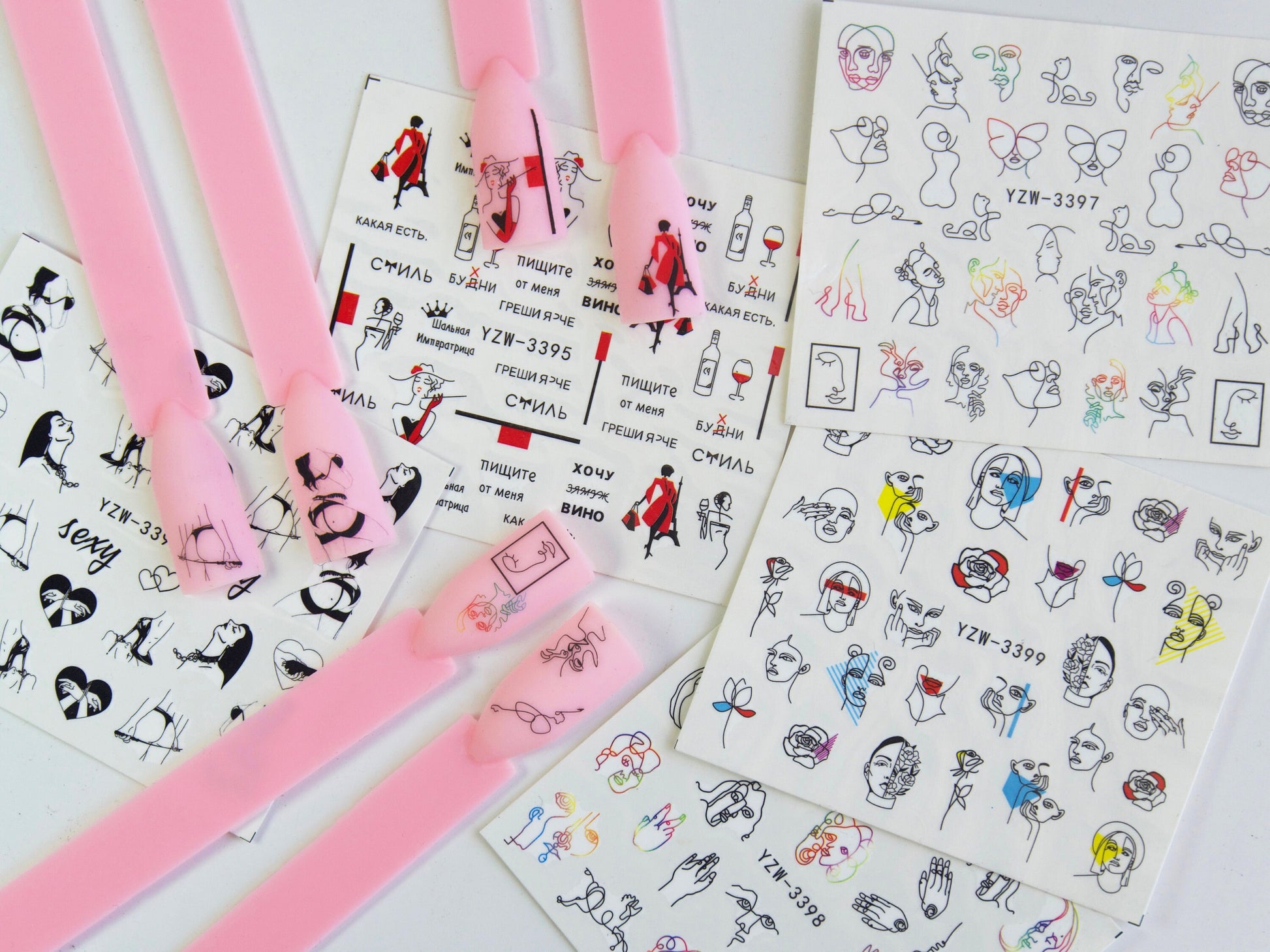 Sexy Girl Water Transfer Sticker/ Face Line Art Abstract pattern nail Tattoo/ Feminine booty Women Body nail Decals Supply