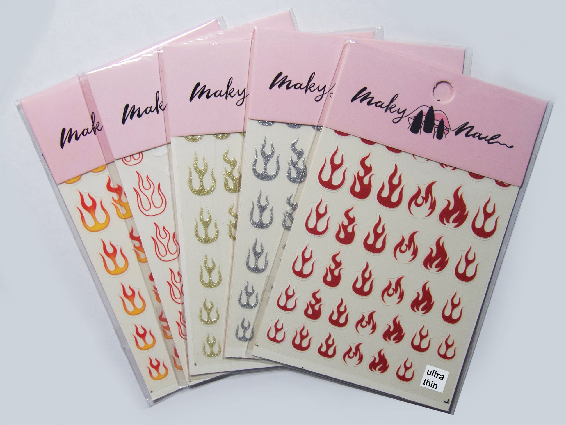 Flame Nail Art Stickers/Nail Decals Acrylic Nail Art Supplies Self Adhesive Decals/ 3D Red Gold SilverFire Peel off Manicure decals
