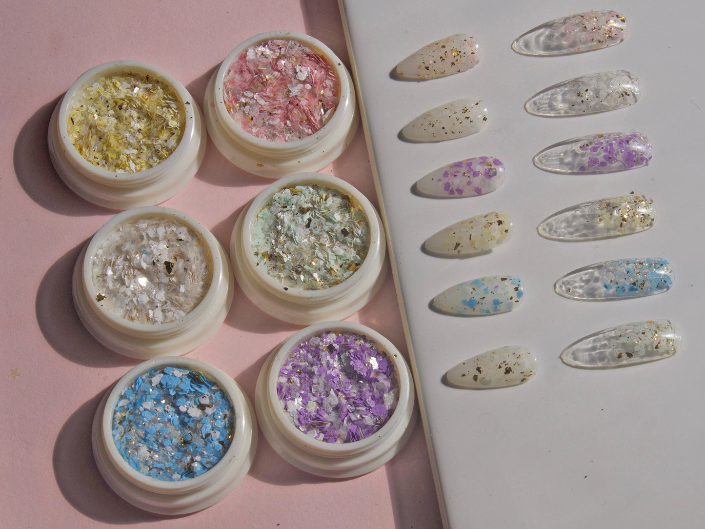 Pastel Colors Super Soft Flakes/ Cotton candy Irregular Flashy Gold Foils Chips/ Muted Hue Nail design Glitter supply/ Mixed nail glitters