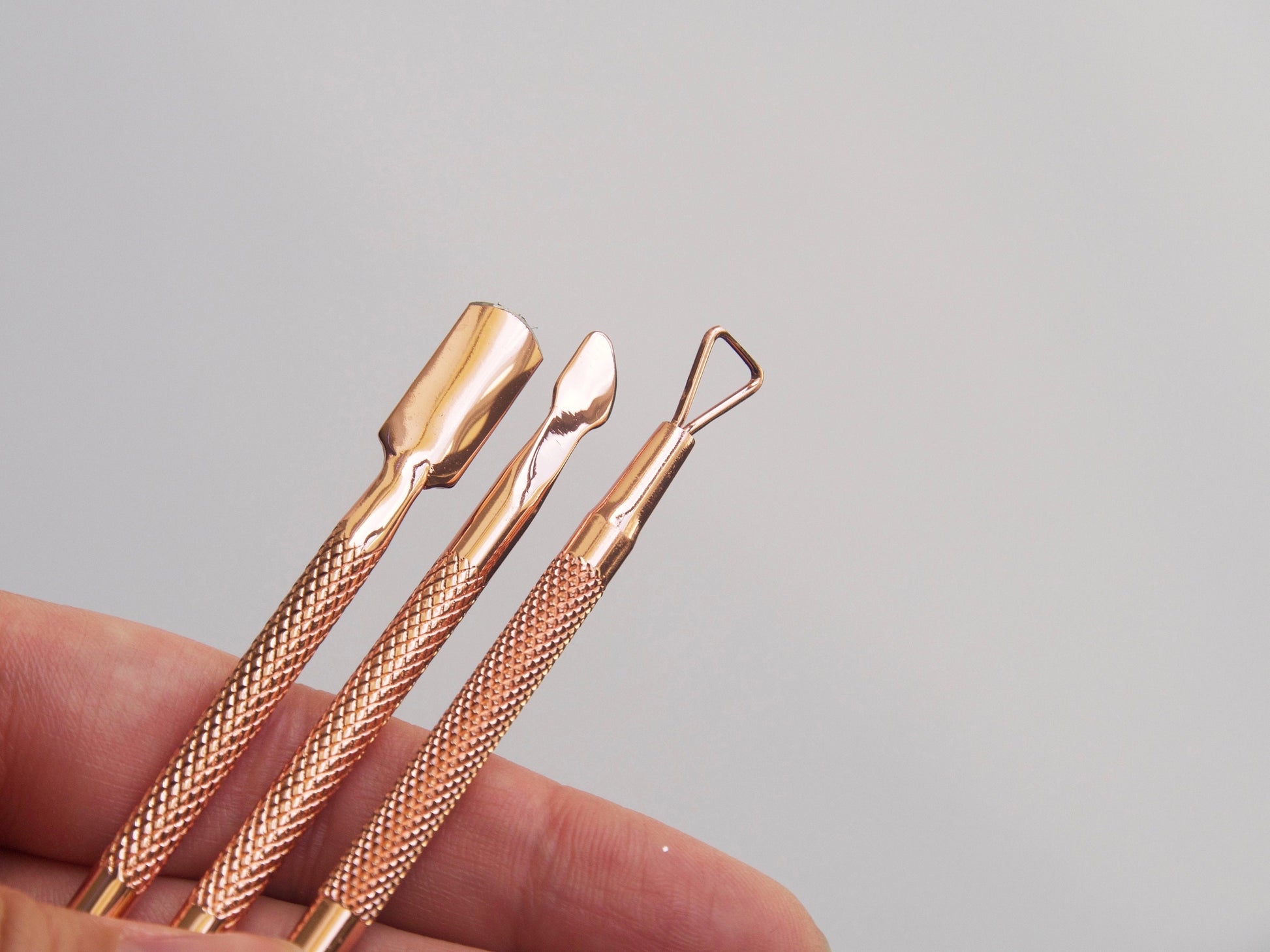 3pc Rose Gold Stainless Steel Cuticle Remover/ Double Sided Finger Dead Skin Push/ Nail Care Spoon Cleaner Scraper Fingernails and Toenails