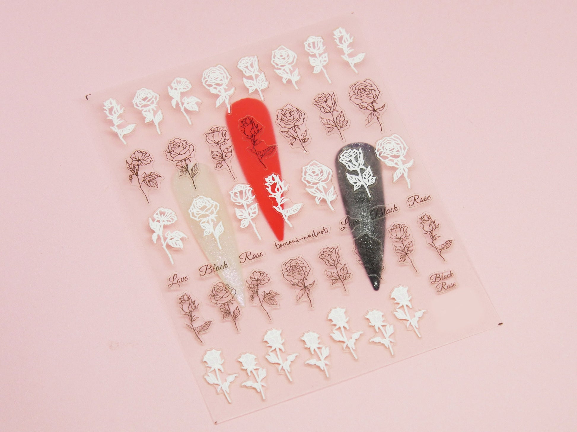 Butterfly & Rose Nail sticker/ Bloody Roses Nail Art Decals/ 3D Embossed Black White Spread Half Wings Butterflies Peel Off Stencil tatoo
