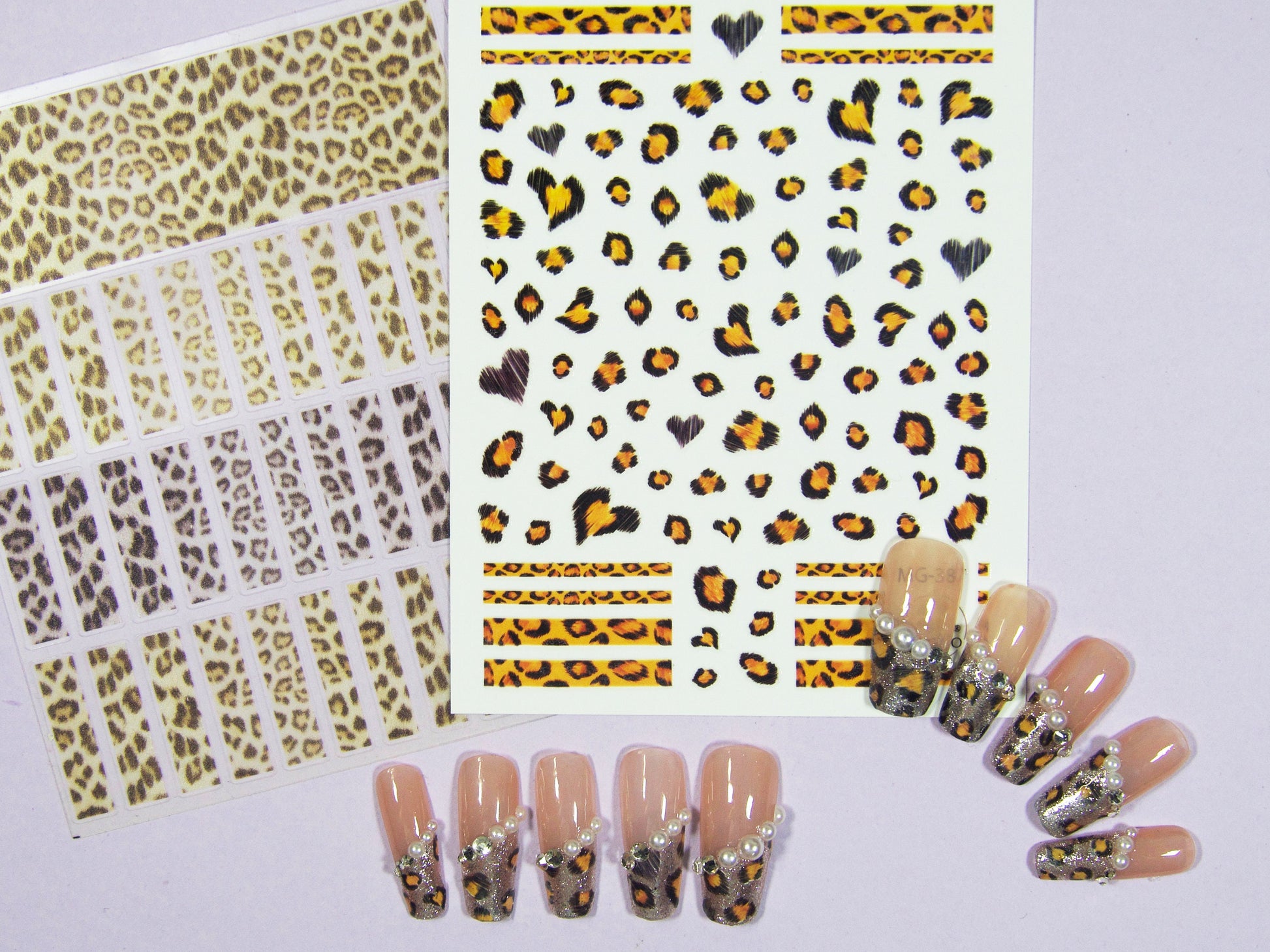 Leopard Print Nail Sticker/ Animal Pattern Self Adhesive Decals/ Brown Heart Cute Peel Off Nail Deco
