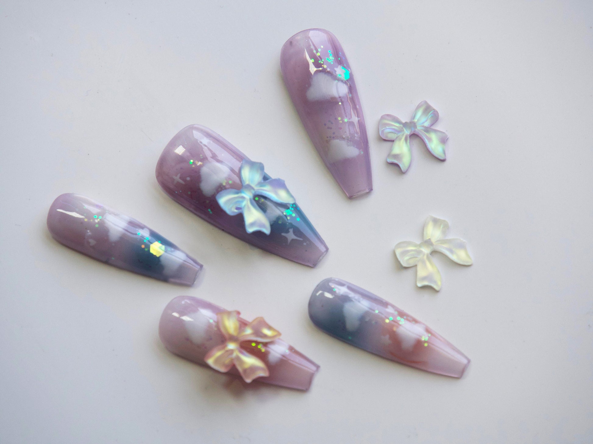 10pcs 3D Bowtie Polar Lights Nail Decals/ Nail Art DIY Charm Bowknot Pearly Pinky Butterfly Resin Supply