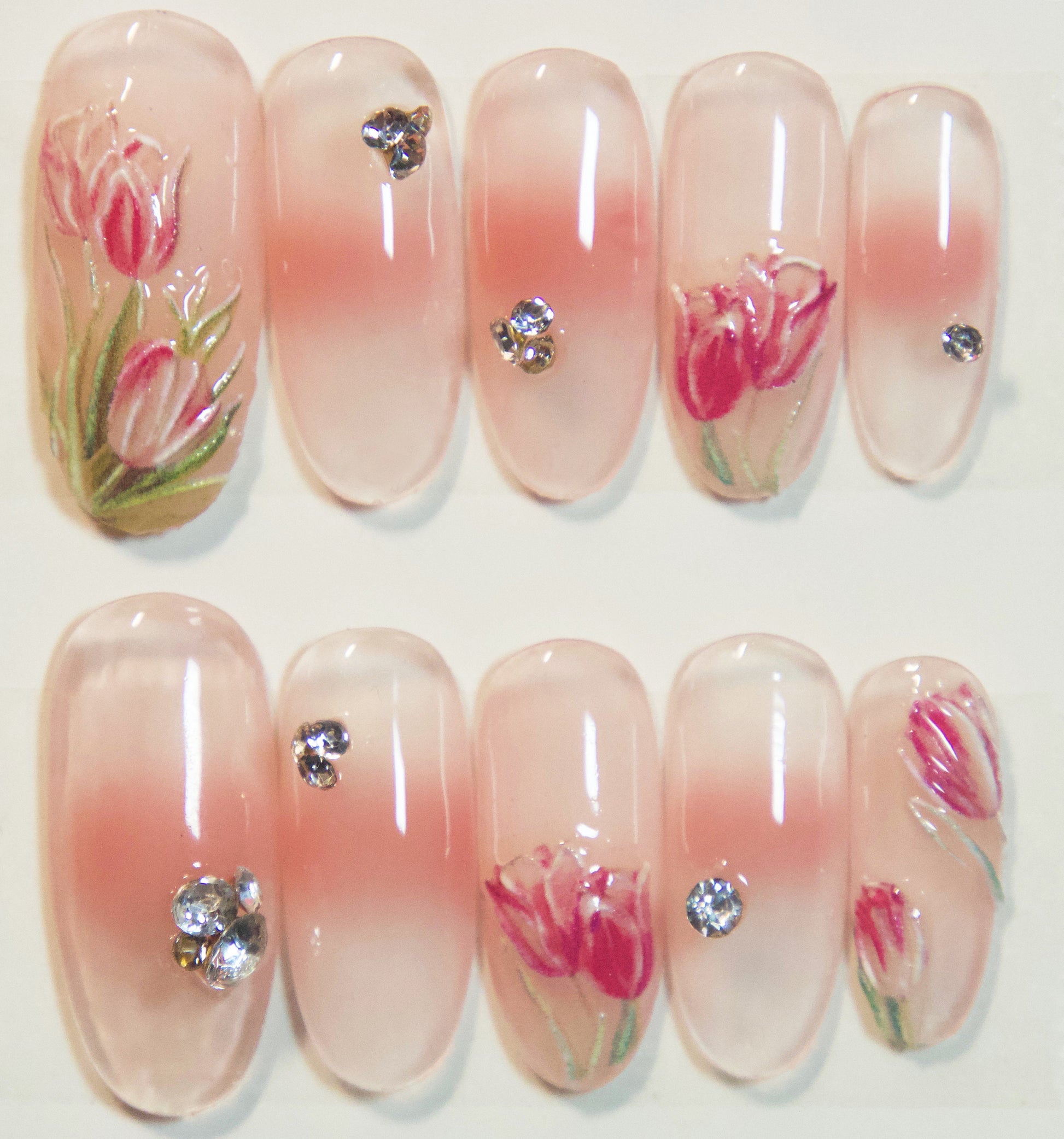 Elegant Gradient Bloom Porcelain Nails