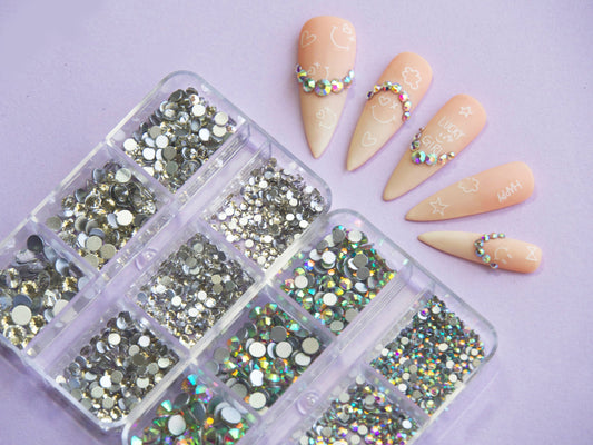 1000pcs Mixed sizes Clear&AB rhinestone/ Non Hot fix flat back nail Art Deco