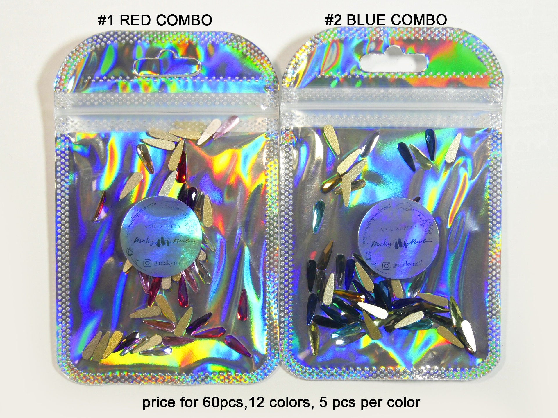 60pcs Long Tear Drop Rhinestones/ 3D long shaped seeds Decal