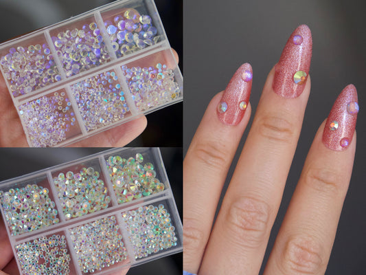 1000pcs Mixed sizes Polar Light Crystals/ Non Hot fix flat clear back Aurora Crystal nail art rhinestones