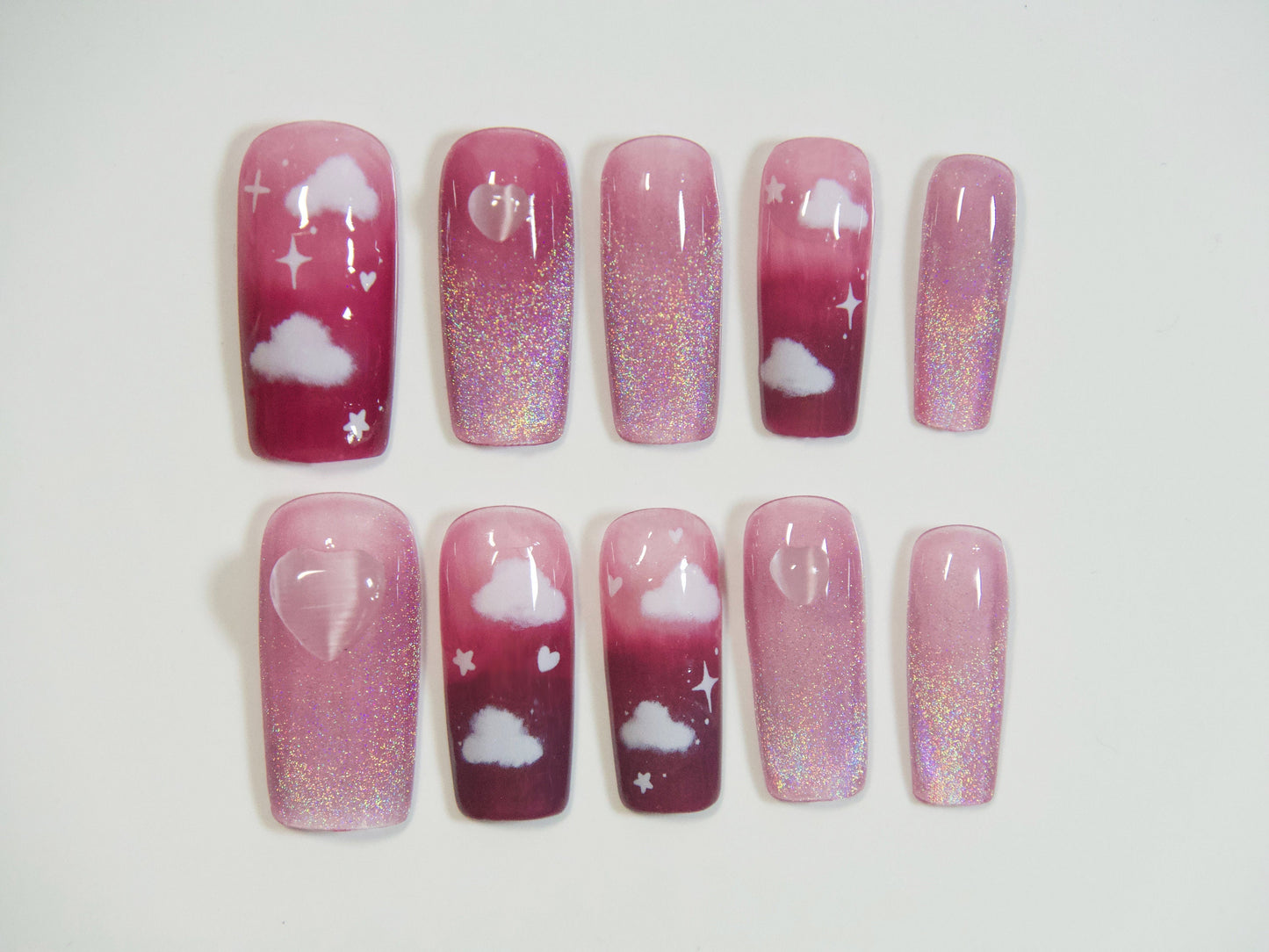 5 pcs 3D Heart Shaped Cat Eye Stone Decal/ Gold Hollow out nail decoration
