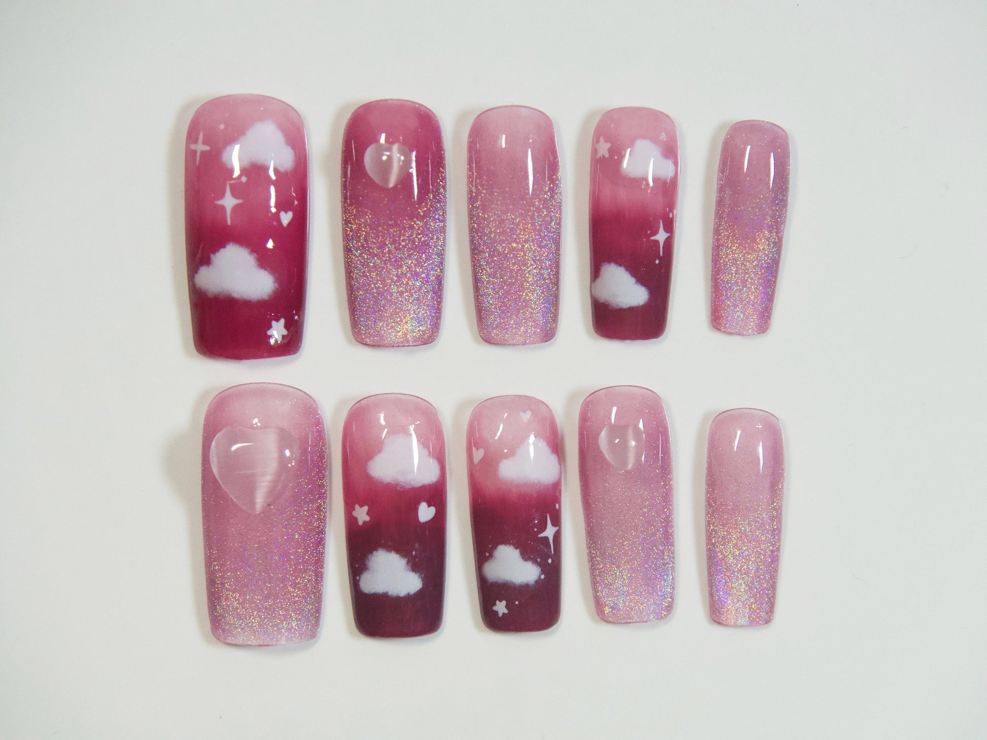 5 pcs 3D Heart Shaped Cat Eye Stone Decal/ Gold Hollow out nail decoration