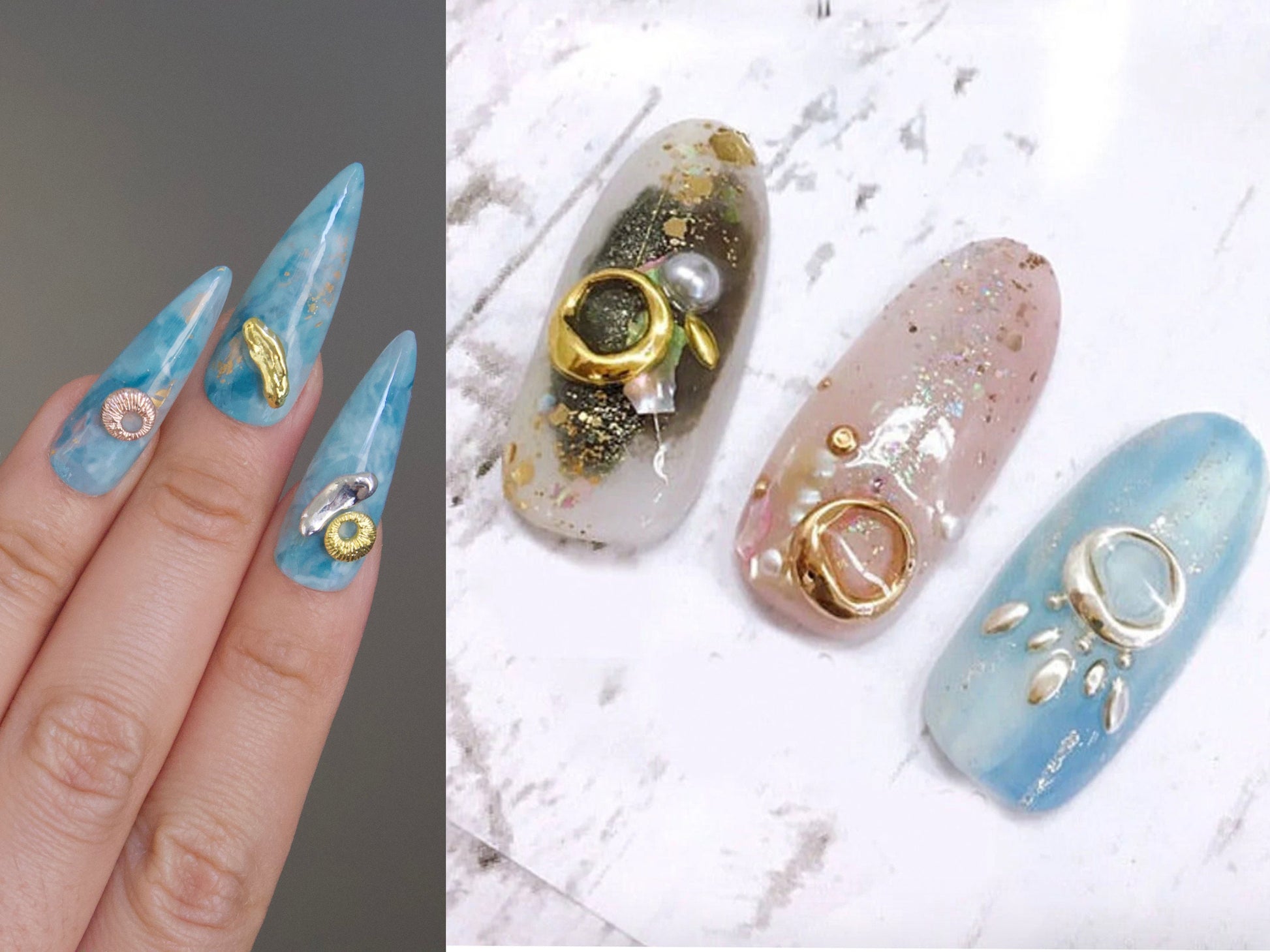 5 pcs Metallic Irregular shape Nail decoration/ Gold silver copper Ring Boho Studs DIY deco