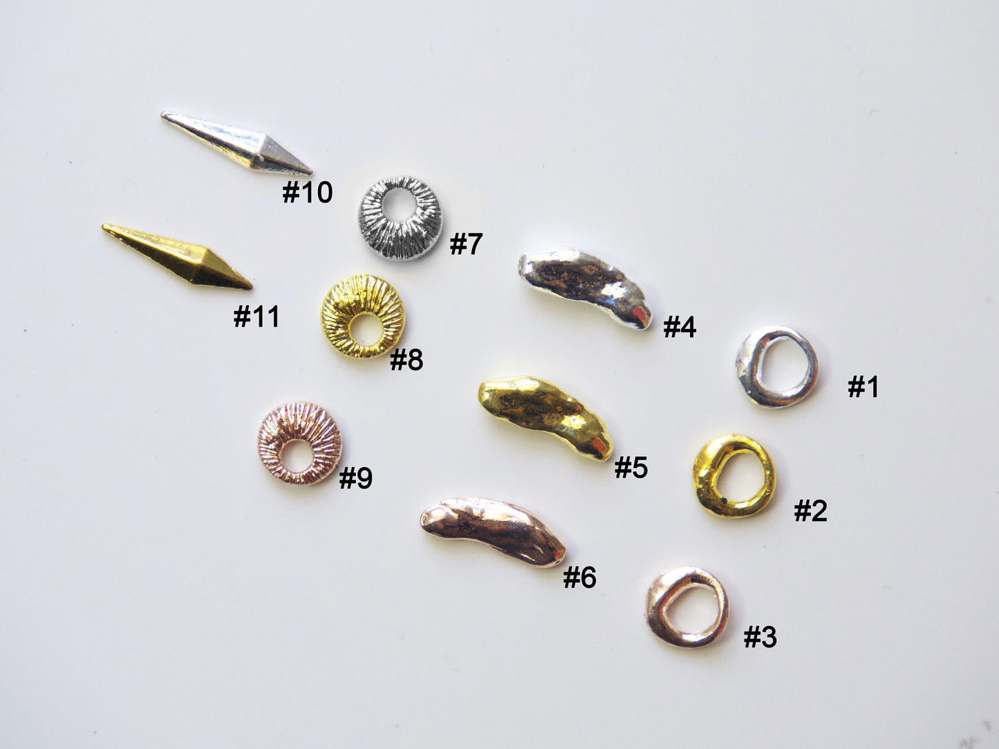 5 pcs Metallic Irregular shape Nail decoration/ Gold silver copper Ring Boho Studs DIY deco