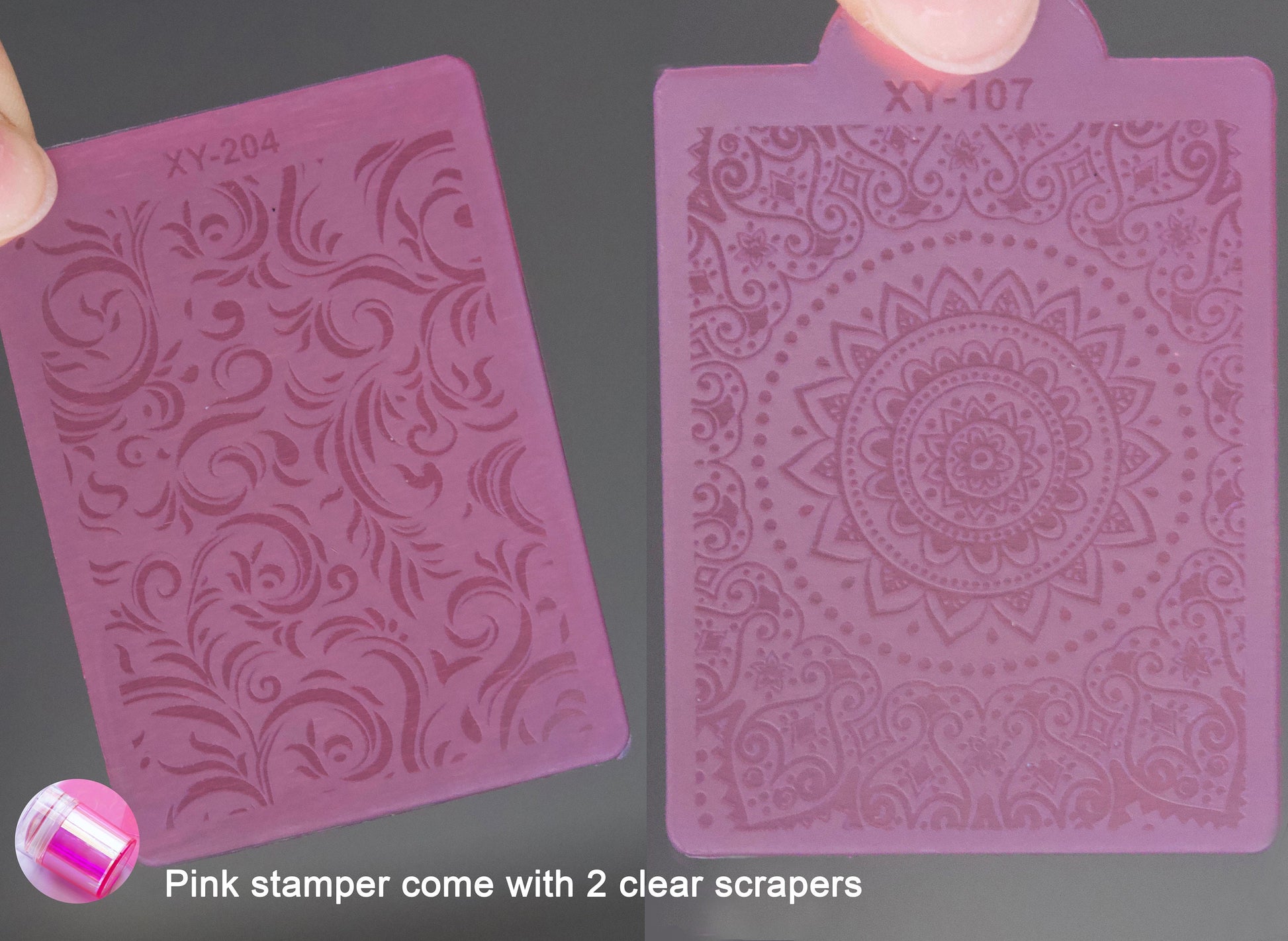 Aurora Nail Stamper/ French Nail Hack/Nail stamping tool with 2 Mehndi Scraper/Purple Pink Silicon Clear Jelly Stamper Polish Print Transfer