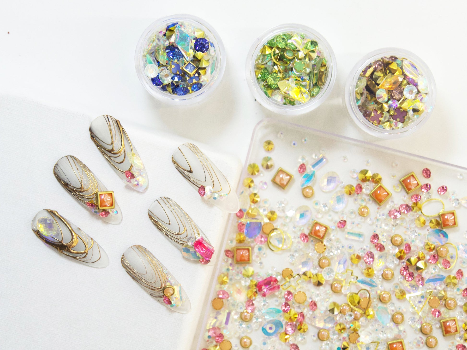 Mixed Rhinestones caviar Beads nail art decal/ 3D Gemstones nail Decals