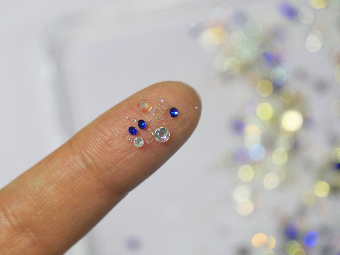 Mixed caviar nail art decal/ Royal Blue Rhinestones studs 3D Gemstones nail Decal