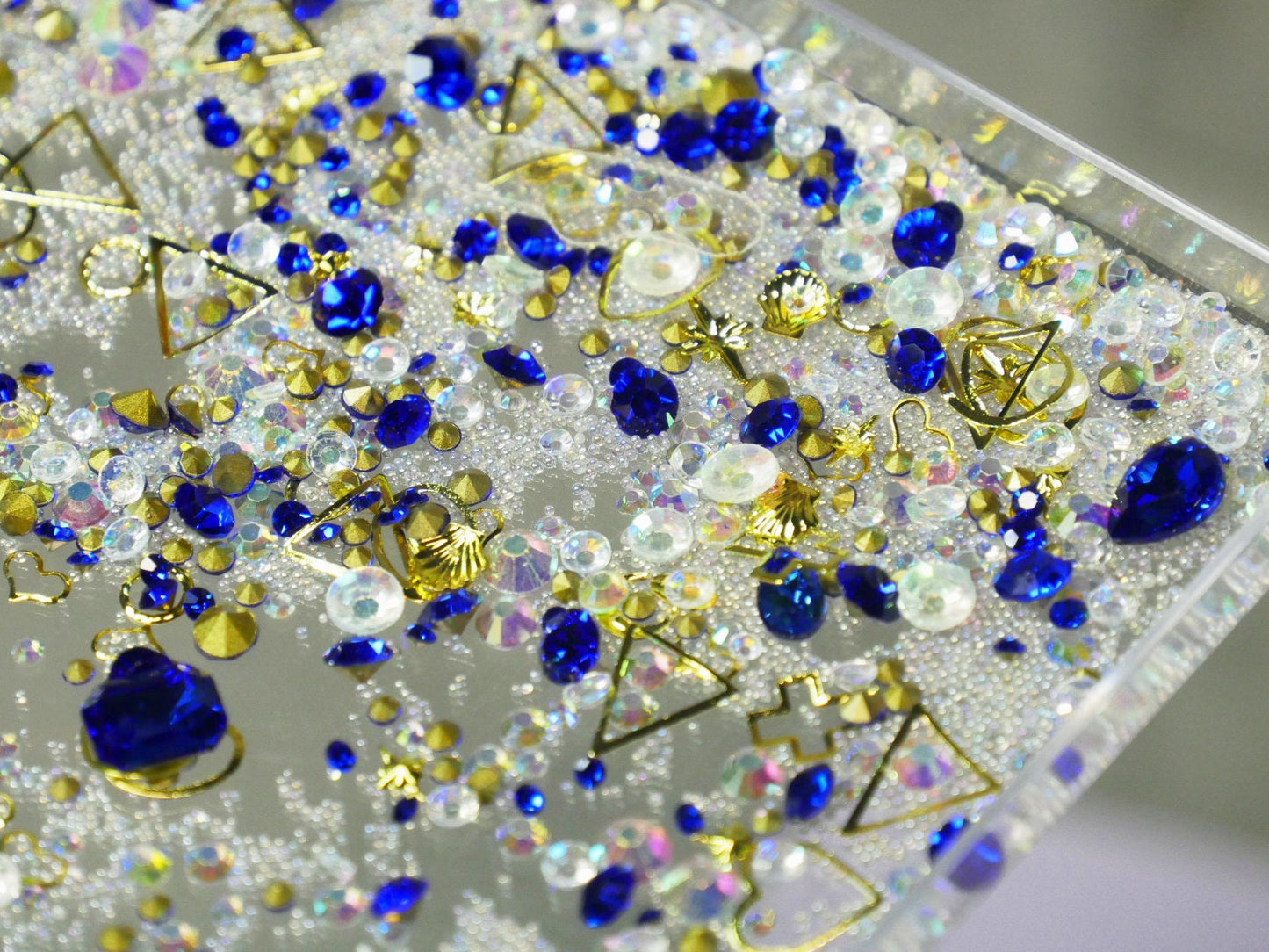 Mixed caviar nail art decal/ Royal Blue Rhinestones studs 3D Gemstones nail Decal