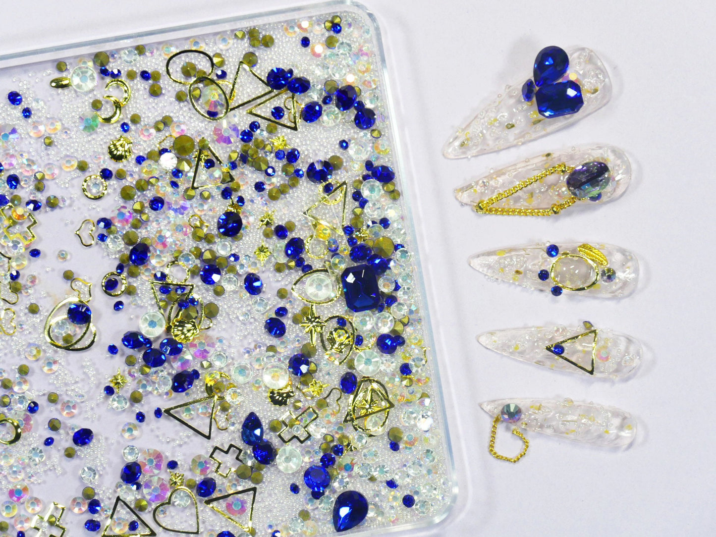 Mixed caviar nail art decal/ Royal Blue Rhinestones studs 3D Gemstones nail Decal