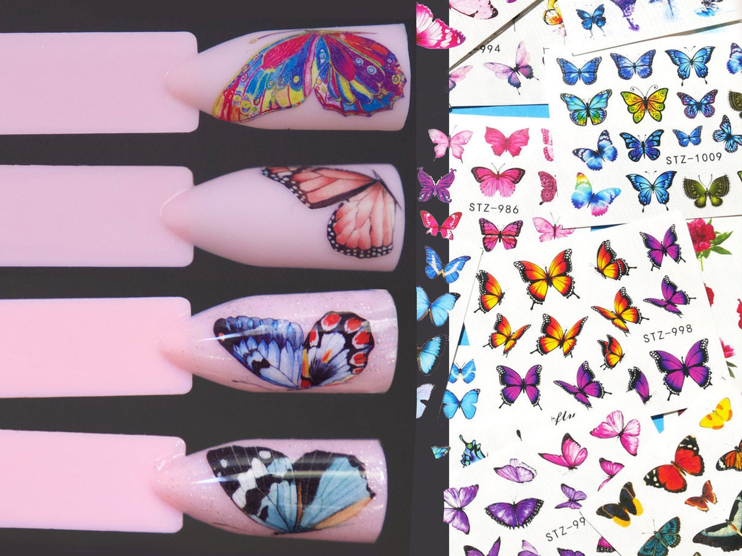 5pcs Butterfly Nail Tattoos/ Blue Morpho Monarch Water transfer nail sticker/ Fairy Tale Theme nail sticker Tattoos/ Nail decal supply