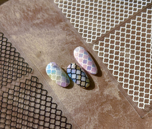 Plaid Pattern Nail Art Sticker/ 3D Embossed Checkered Grids Peel Off Tips Stickers/ Stained and Decorative Glass pattern nail design