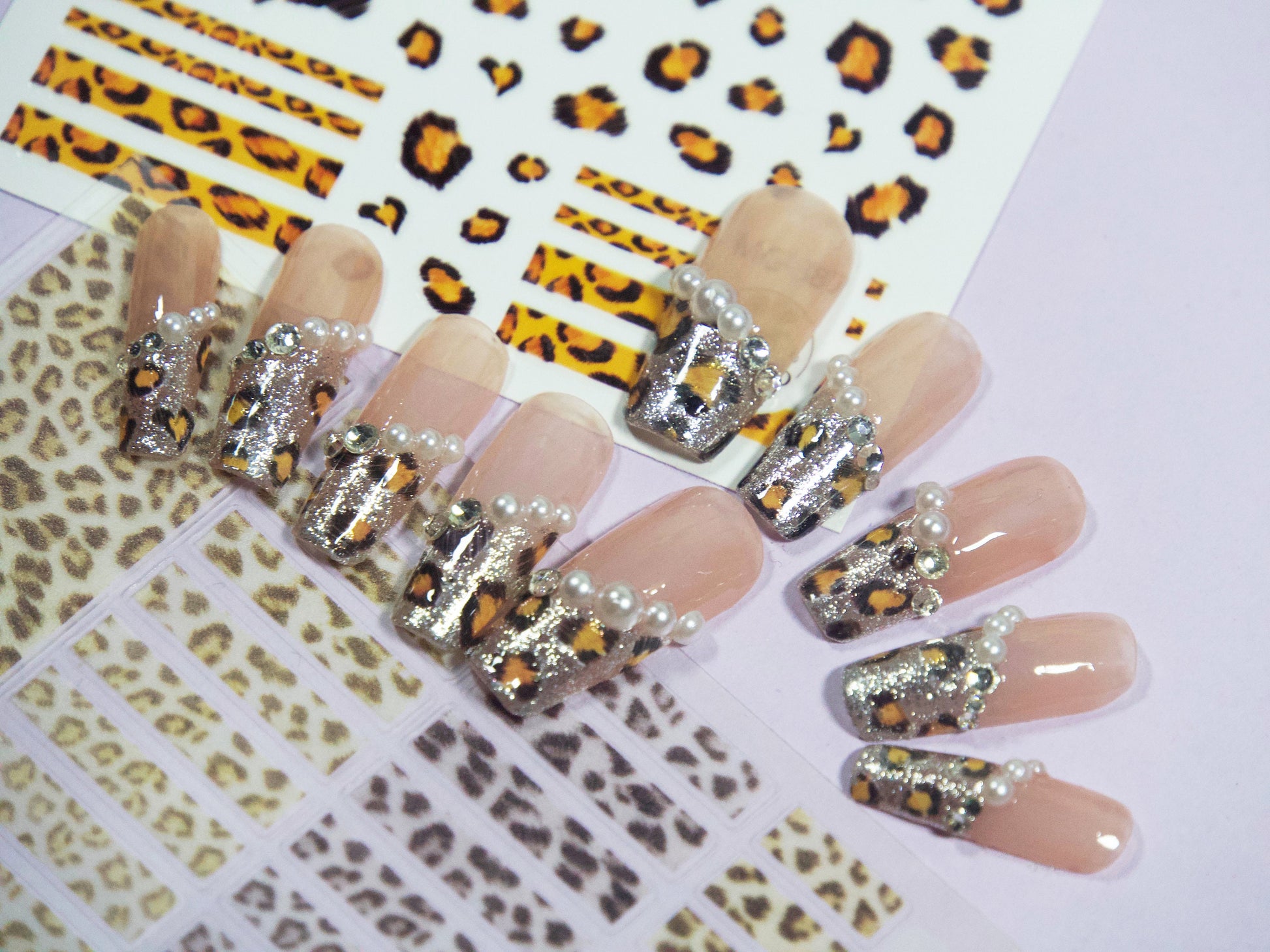 Leopard Print Nail Sticker/ Animal Pattern Self Adhesive Decals/ Brown Heart Cute Peel Off Nail Deco