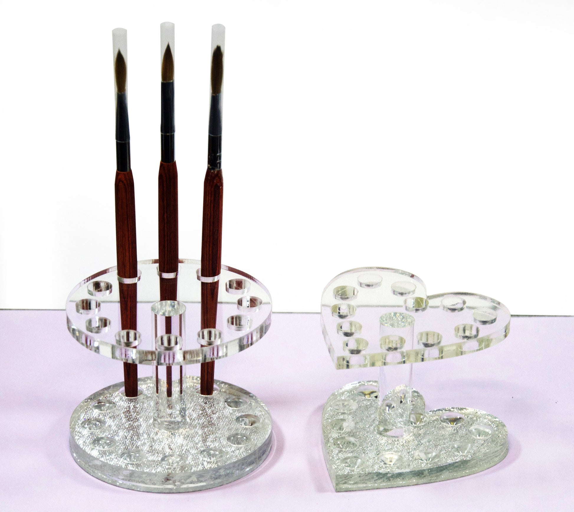 12 Holes Acrylic Gel Brush Pen Holder Heart Silver Rest Stand Display/ Nail Art Pens holder Carrier/ Round Organizer Stand Rack