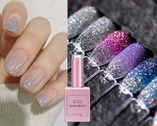 15ml Halo Rainbow Glitter Nail UV Gel/ Silver Mirror Laser Shimmer Glittery Gel Polish/ Glare Chameleon Reflective Glitters Universal Gels