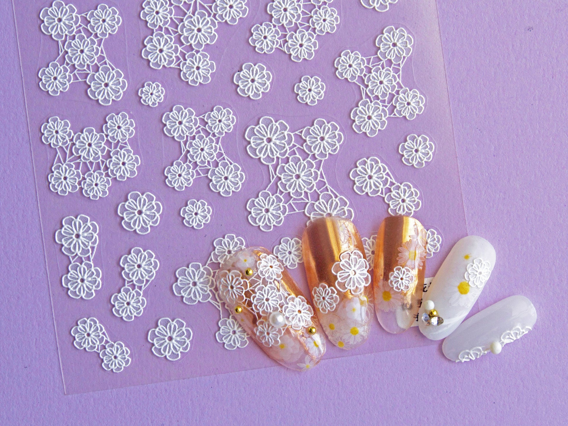 Long Nail Art with Bridal Roses Flair