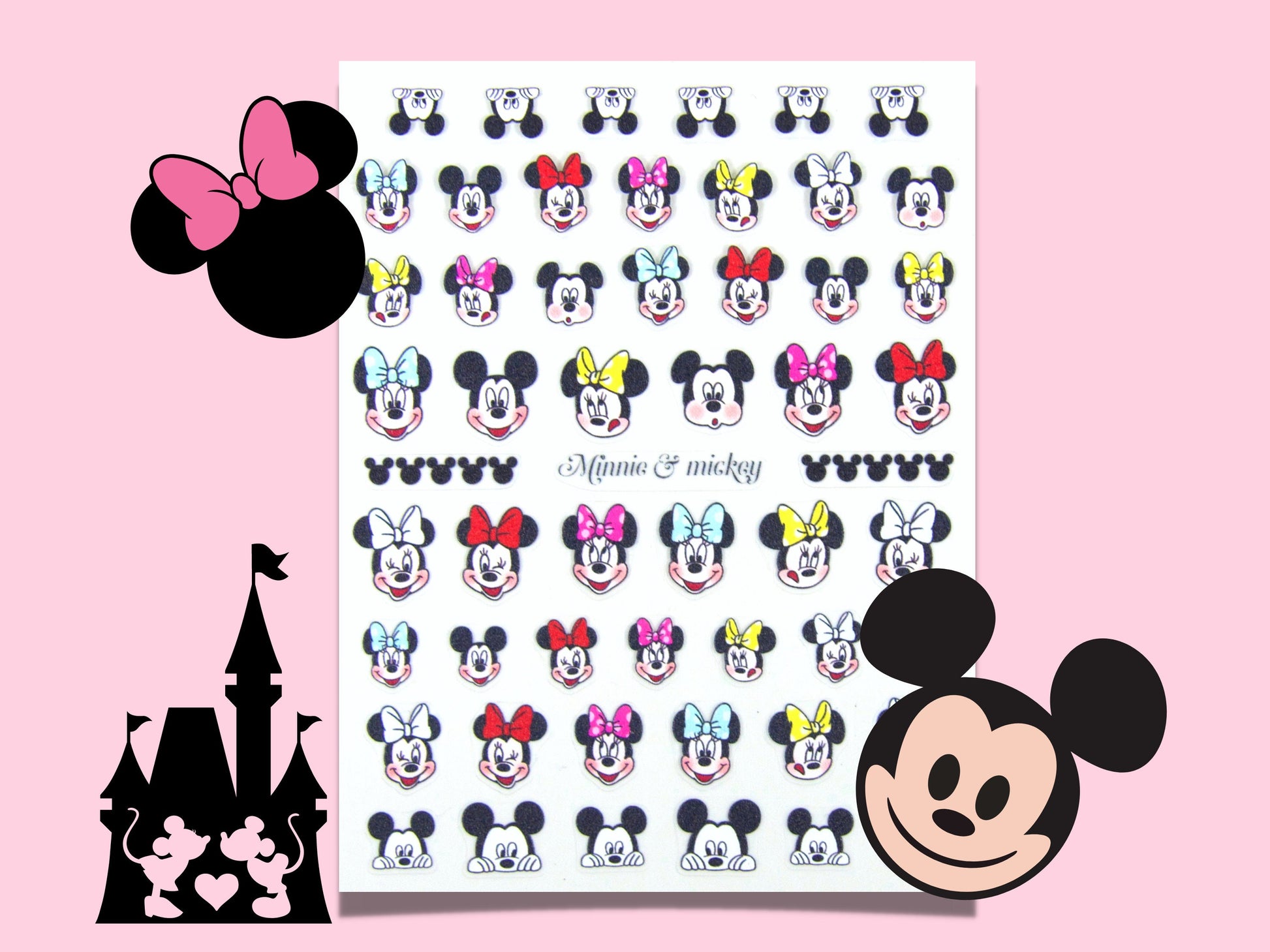 Mickey Mouse Minnie Mouse Ear Nail Decals/Disney Theme nail sticker/Pro Ultra Thin Mouse Head Self Adhesive Decals/ Cartoon Miniature